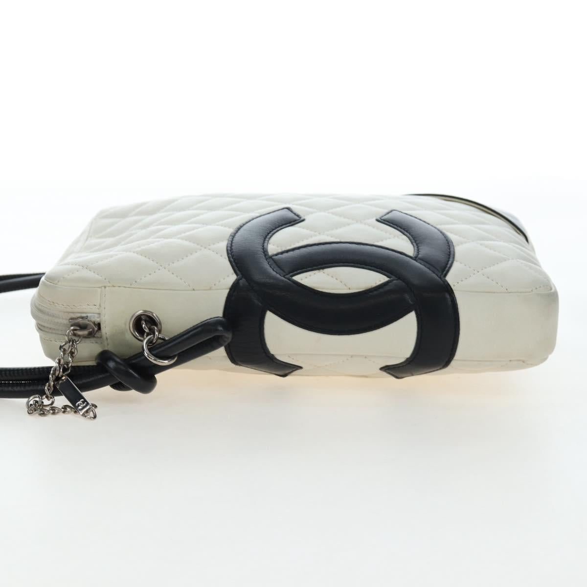 CHANEL COCO Mark Matelasse Cambon Line Bag Leather White CC Auth 194709M