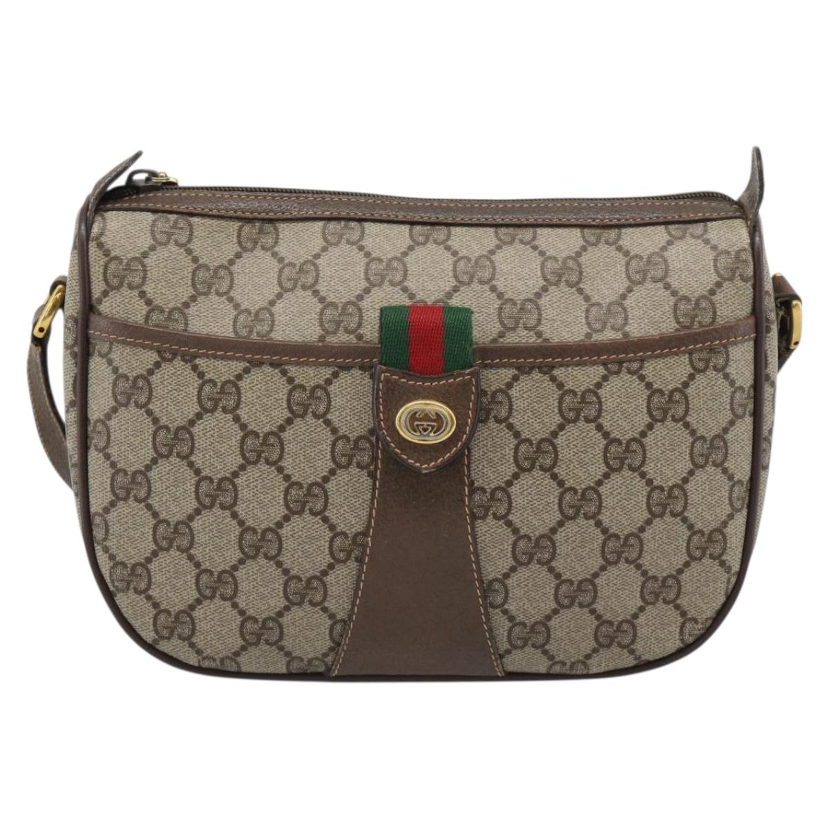 GUCCI GG Supreme Web Sherry Line Bag PVC Beige Gold 89 02 032 Auth 194710