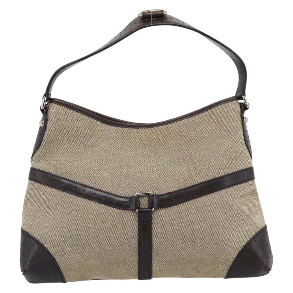 GUCCI Web Sherry Line Shoulder Bag Canvas Beige Silver 114879 Auth 194715A