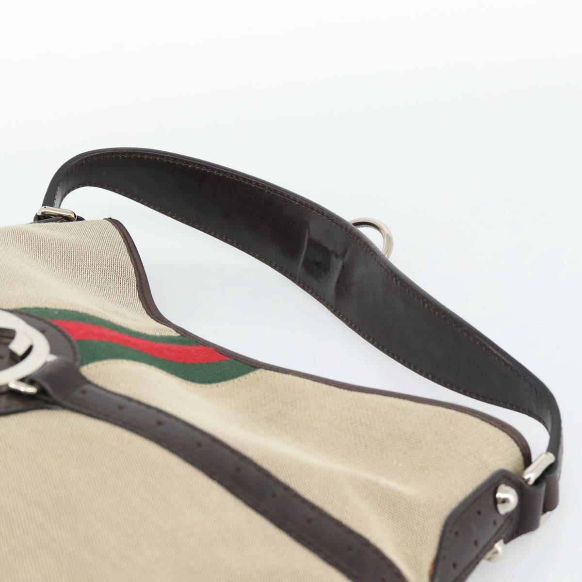 GUCCI Web Sherry Line Shoulder Bag Canvas Beige Silver 114879 Auth 194715A