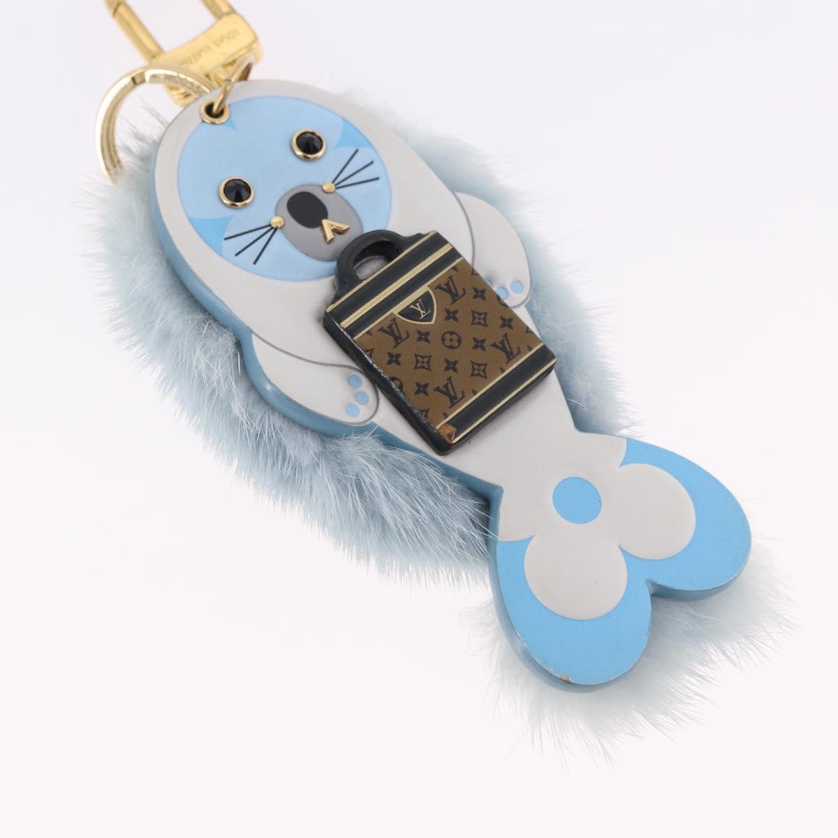 LOUIS VUITTON Porte Cles LV Seal Bag Charm Fur Light Blue M00550 LV Auth 194719M