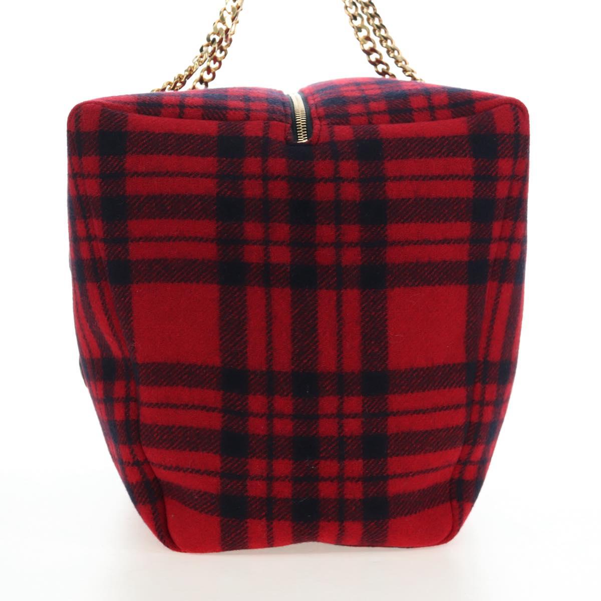 CELINE Triomphe Chain Large Pliage Patapan Bag Wool Red Gold Auth 194727SAM