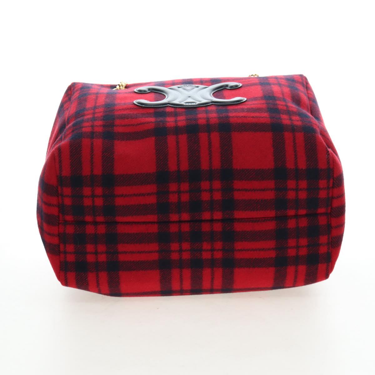 CELINE Triomphe Chain Large Pliage Patapan Bag Wool Red Gold Auth 194727SAM