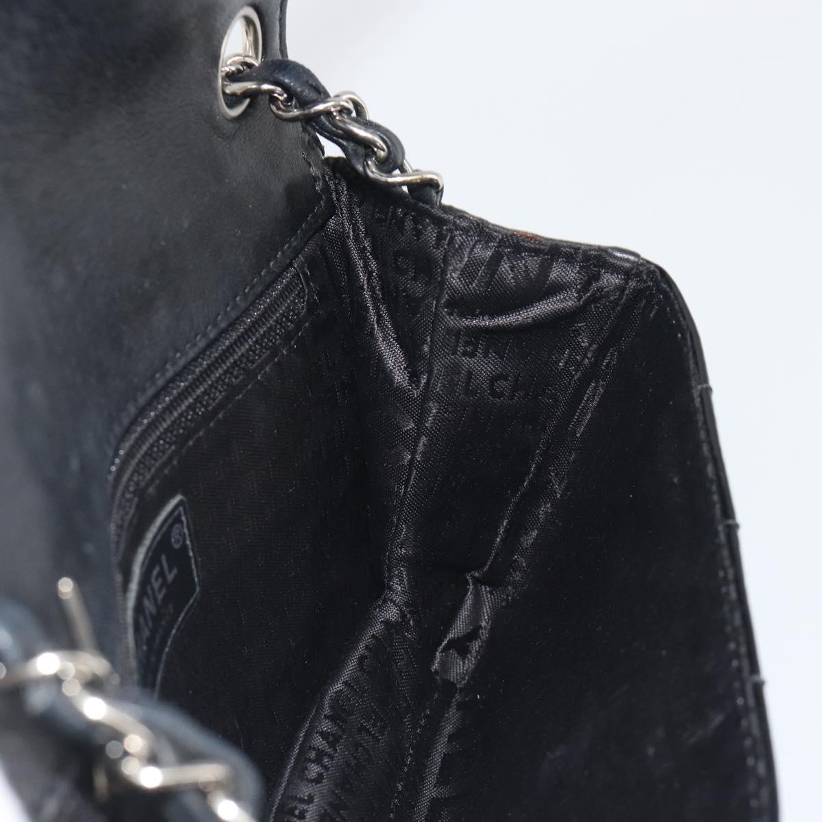 CHANEL Choco Bar Chain Shoulder Bag Patent Leather Black Silver CC Auth 194728A