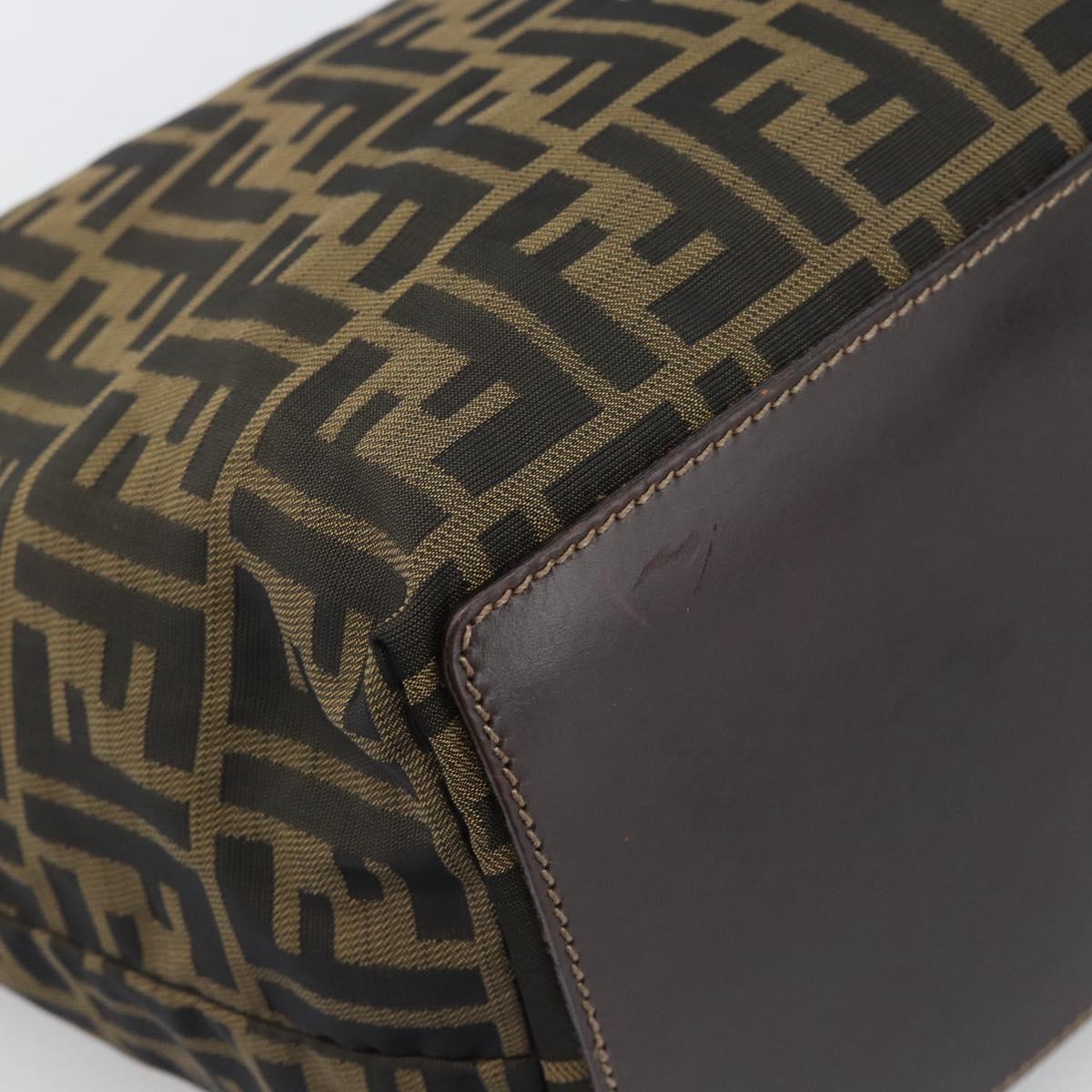 FENDI Zucca Canvas Shoulder Bag Black Brown Auth 194729