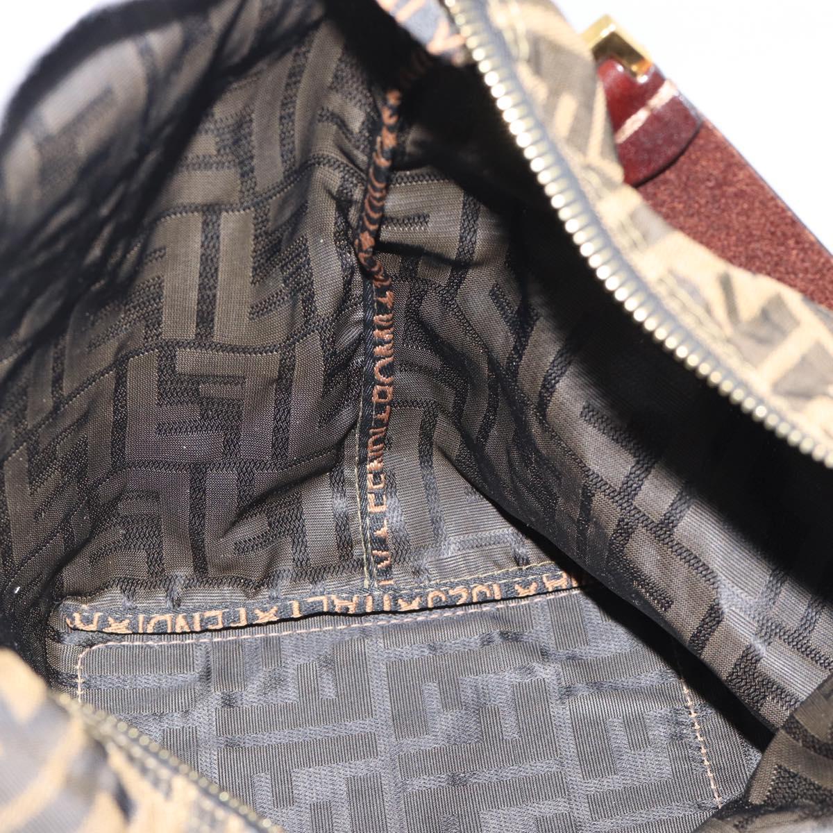 FENDI Zucca Canvas Shoulder Bag Black Brown Auth 194729