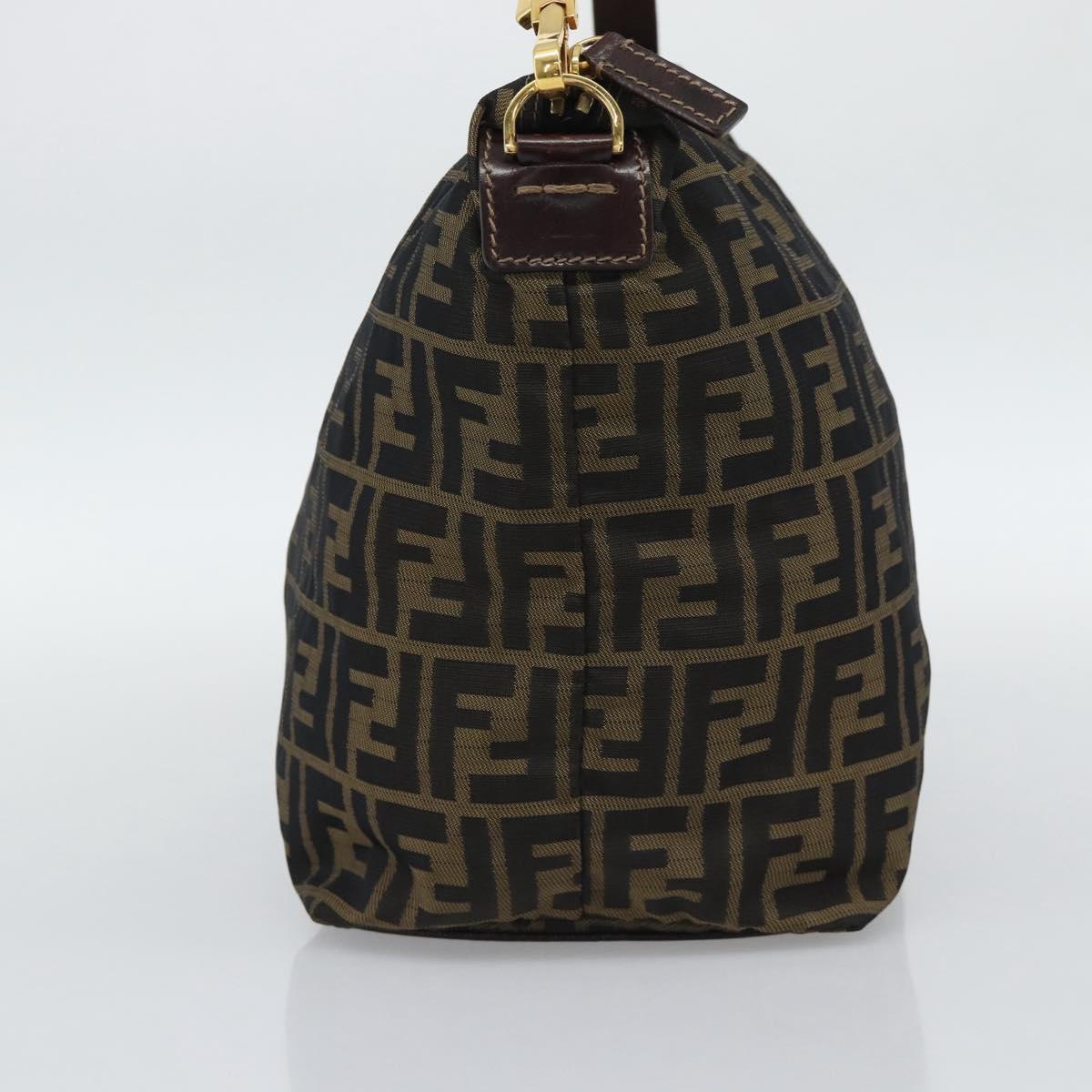 FENDI Zucca Canvas Shoulder Bag Black Brown Auth 194729