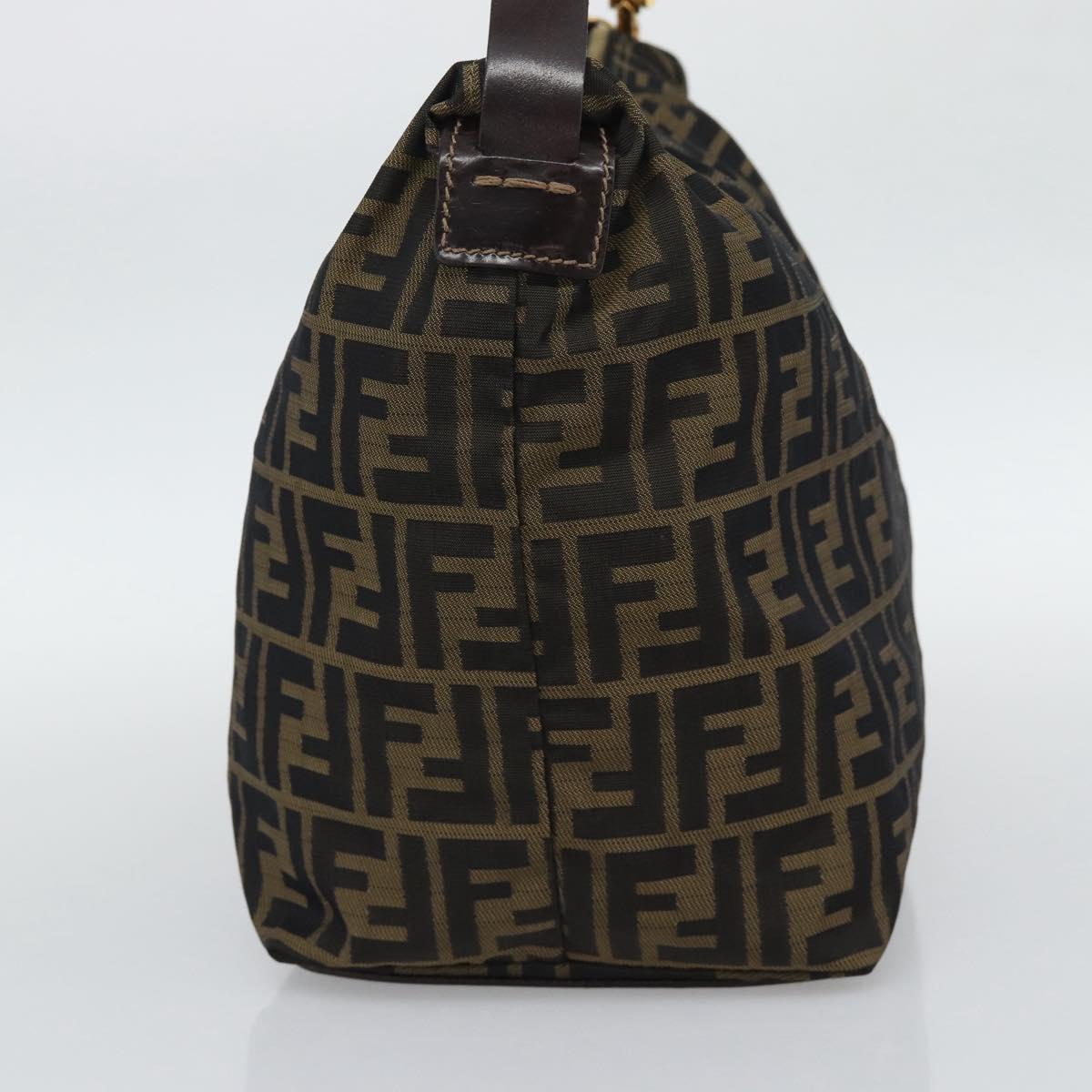 FENDI Zucca Canvas Shoulder Bag Black Brown Auth 194729