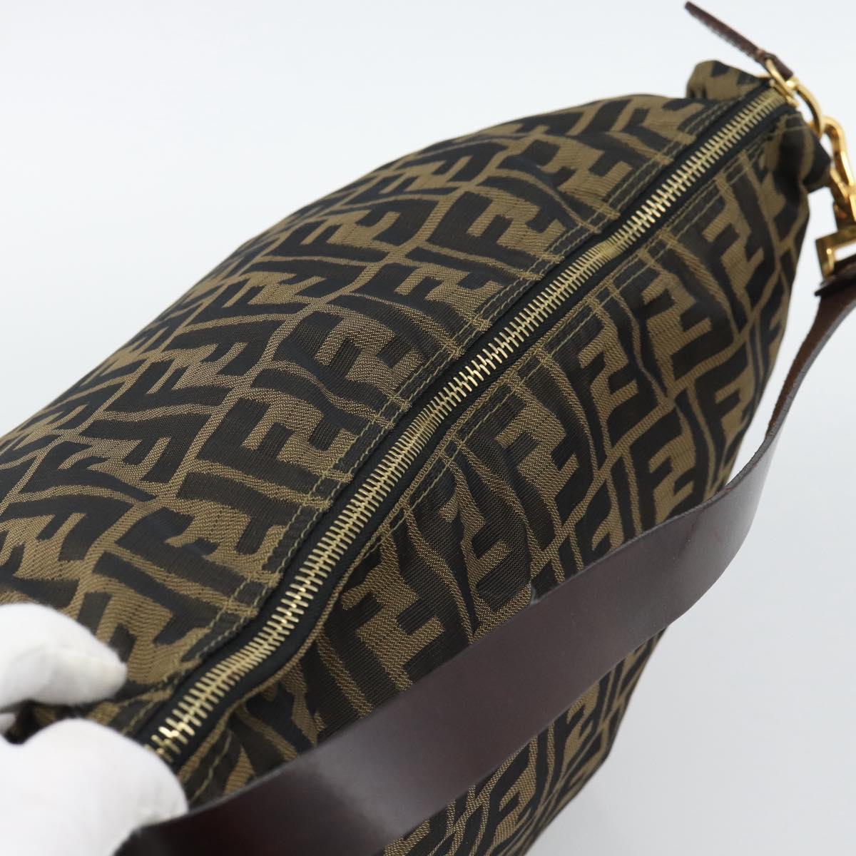 FENDI Zucca Canvas Shoulder Bag Black Brown Auth 194729