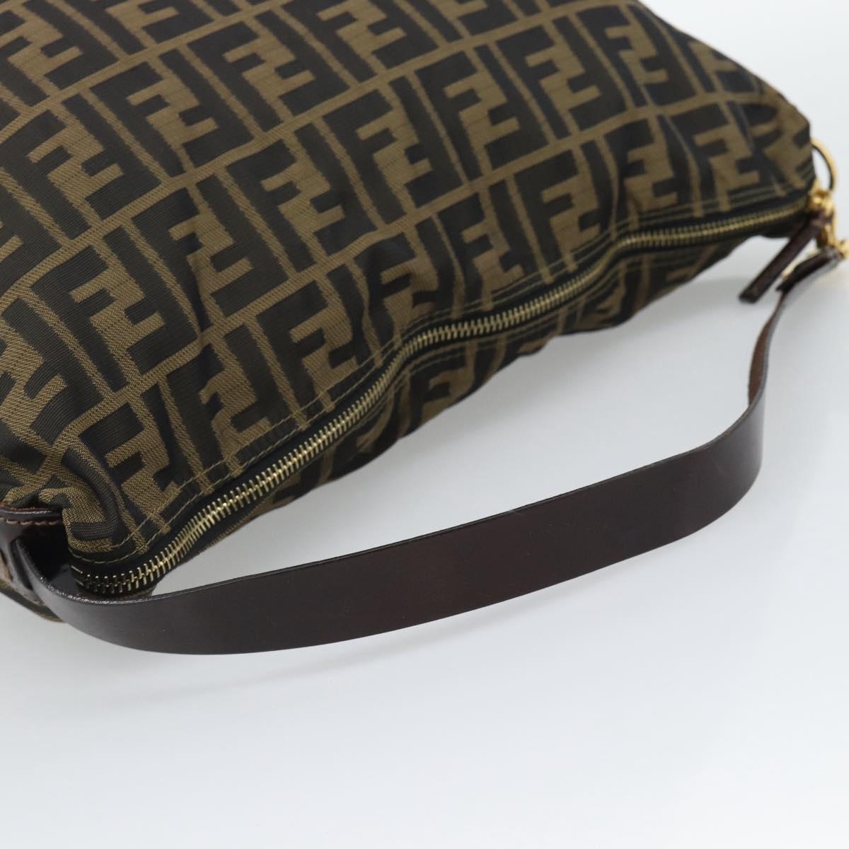 FENDI Zucca Canvas Shoulder Bag Black Brown Auth 194729