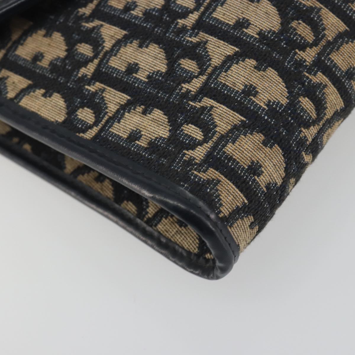 Christian Dior Trotter Canvas Chain Shoulder Bag Navy Gold Auth 194730