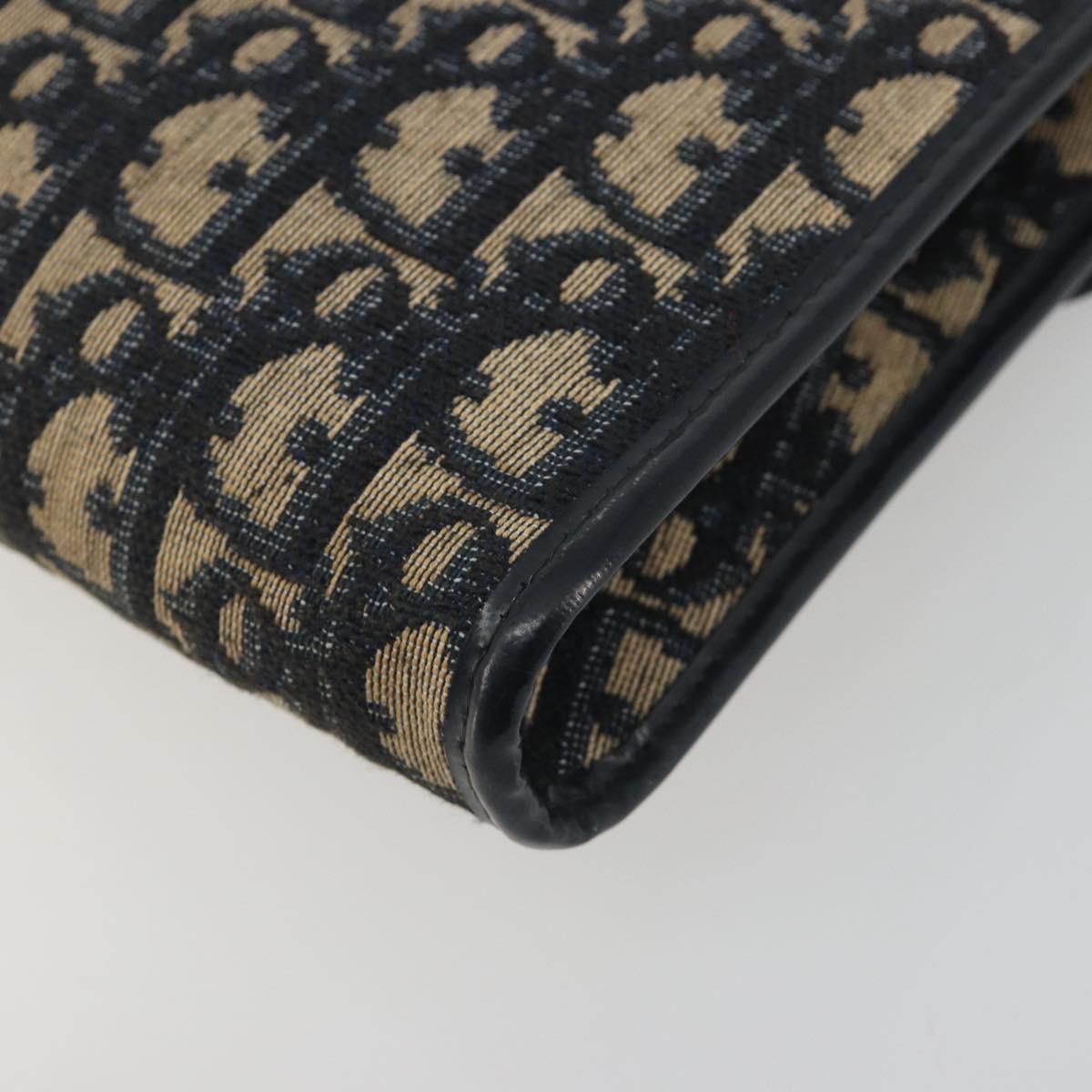 Christian Dior Trotter Canvas Chain Shoulder Bag Navy Gold Auth 194730