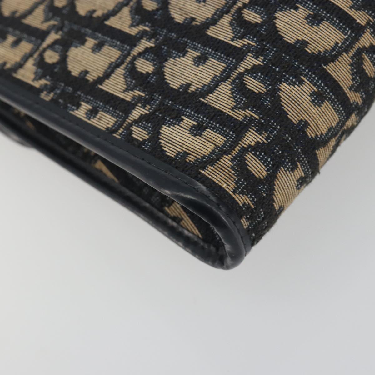 Christian Dior Trotter Canvas Chain Shoulder Bag Navy Gold Auth 194730