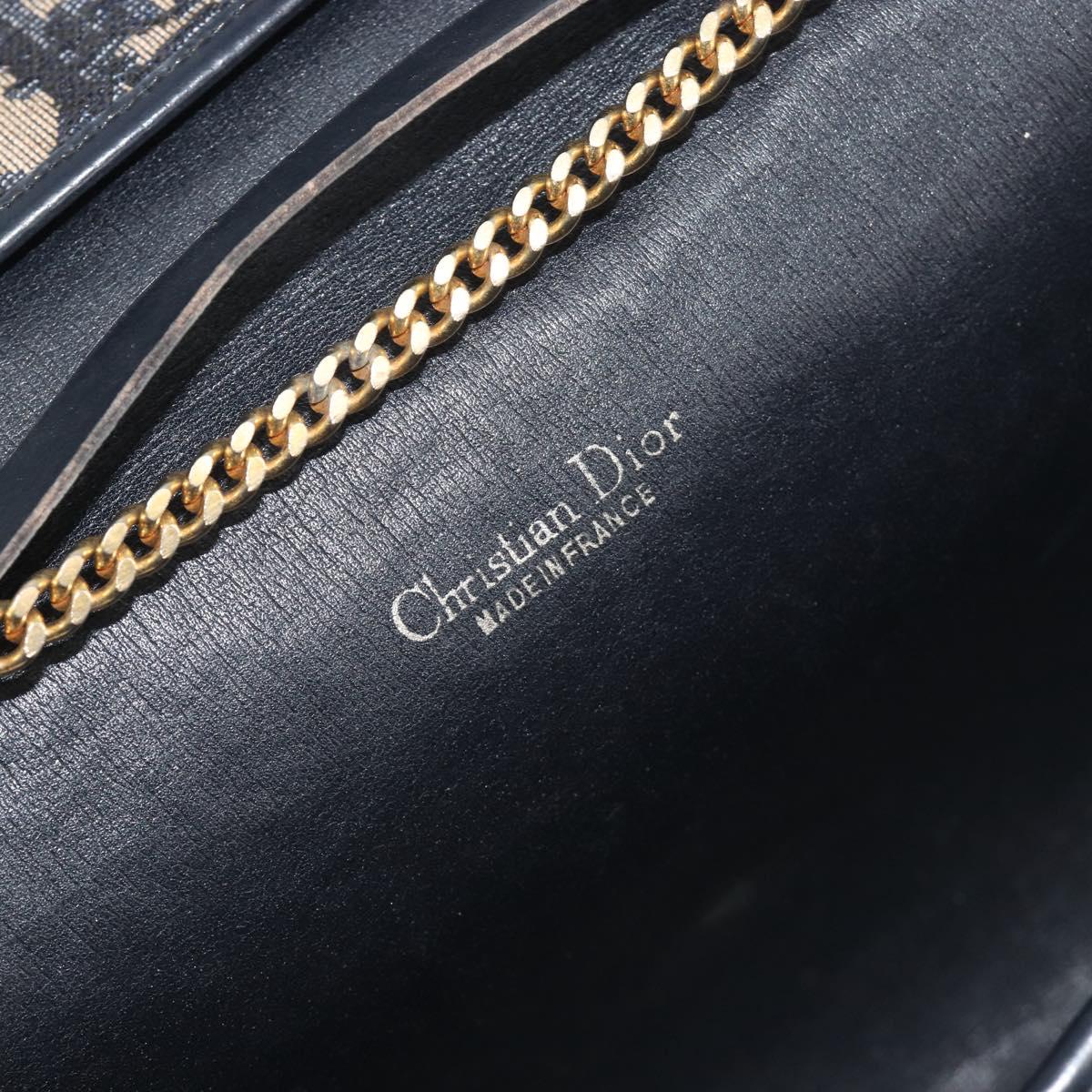 Christian Dior Trotter Canvas Chain Shoulder Bag Navy Gold Auth 194730