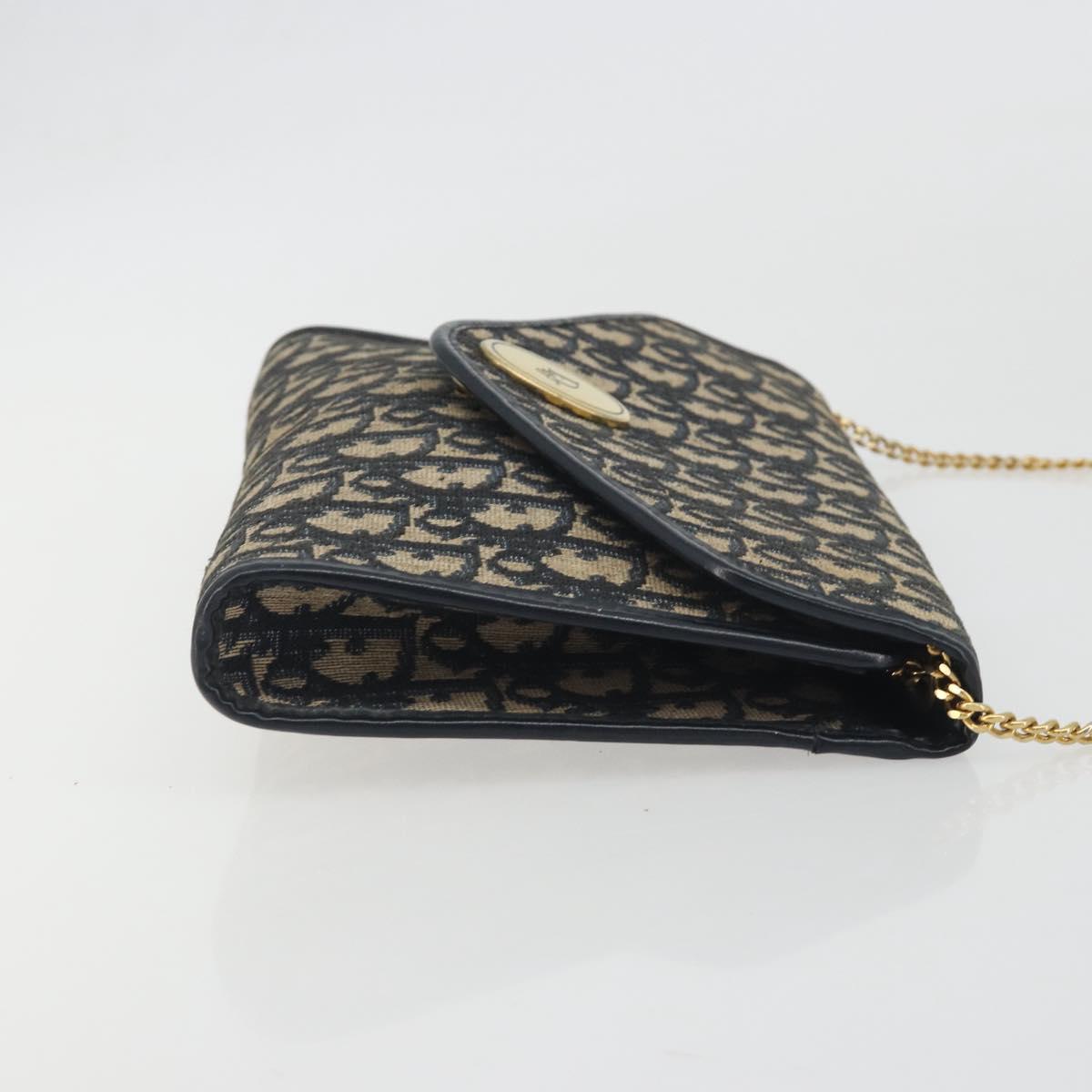 Christian Dior Trotter Canvas Chain Shoulder Bag Navy Gold Auth 194730