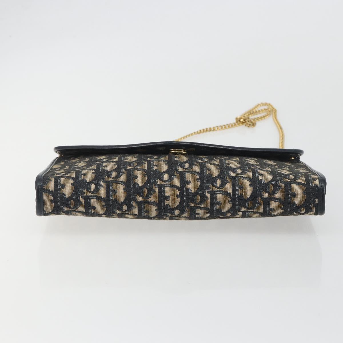 Christian Dior Trotter Canvas Chain Shoulder Bag Navy Gold Auth 194730