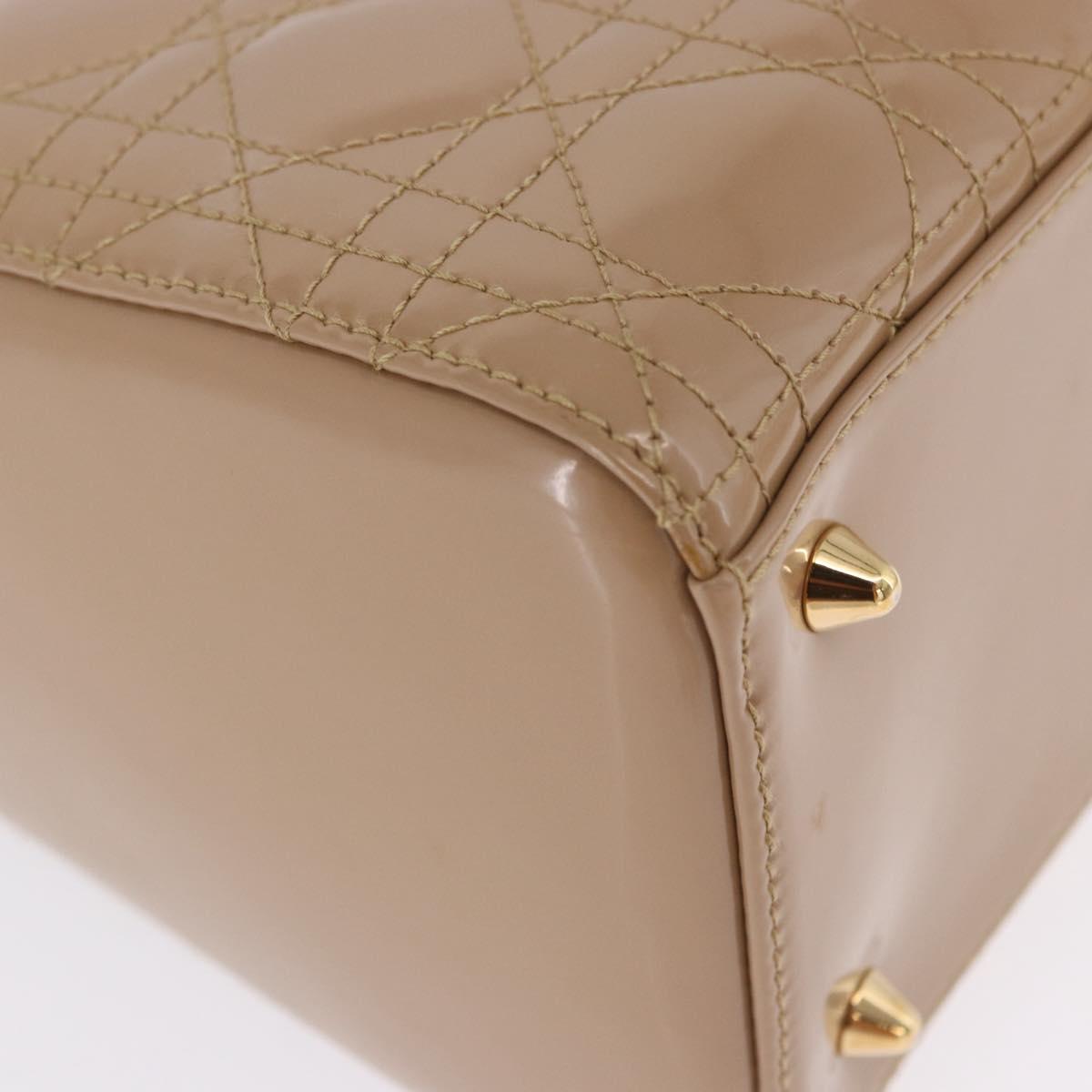 Christian Dior Lady Dior Canage Hand Bag Patent leather Beige Gold Auth 194732V