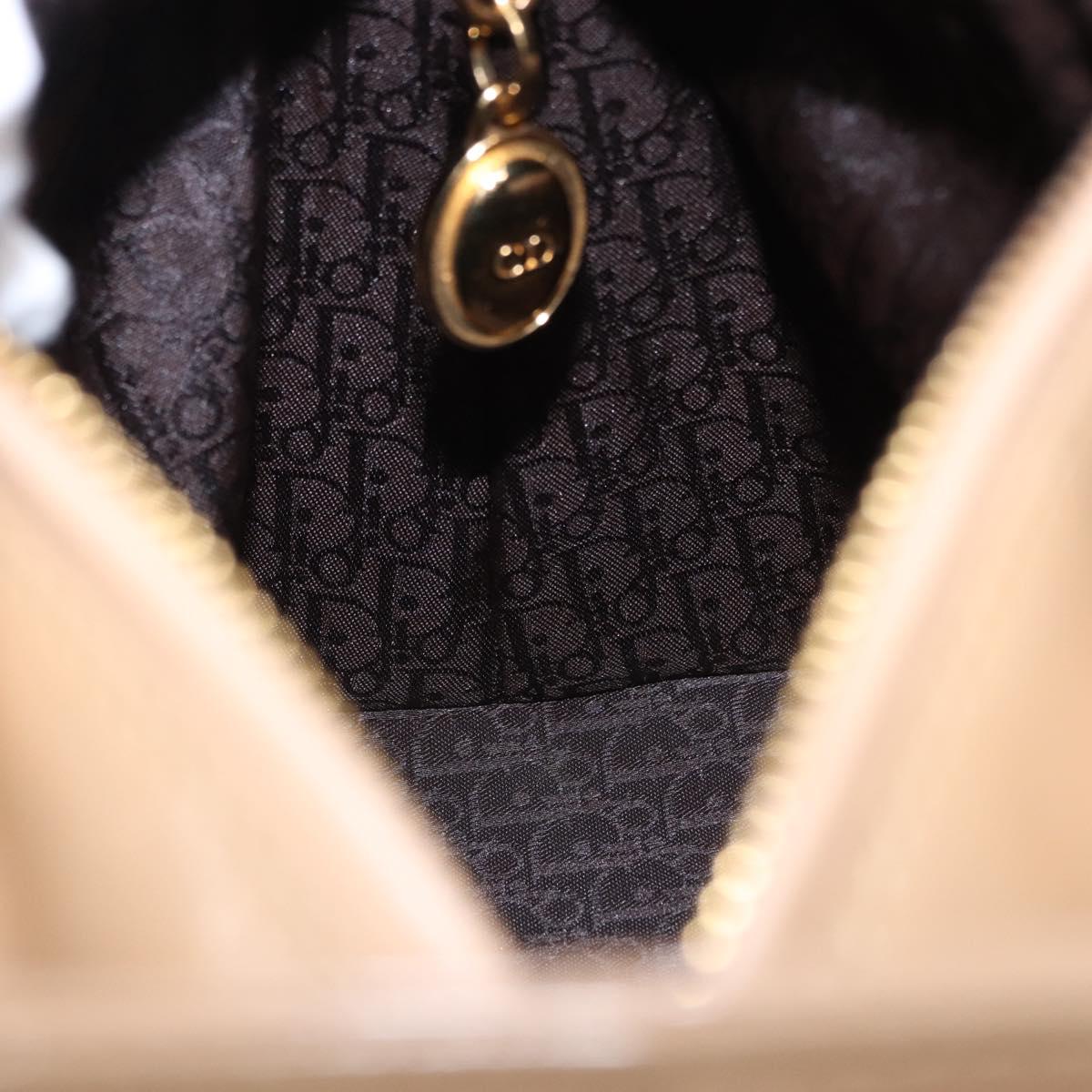 Christian Dior Lady Dior Canage Hand Bag Patent leather Beige Gold Auth 194732V