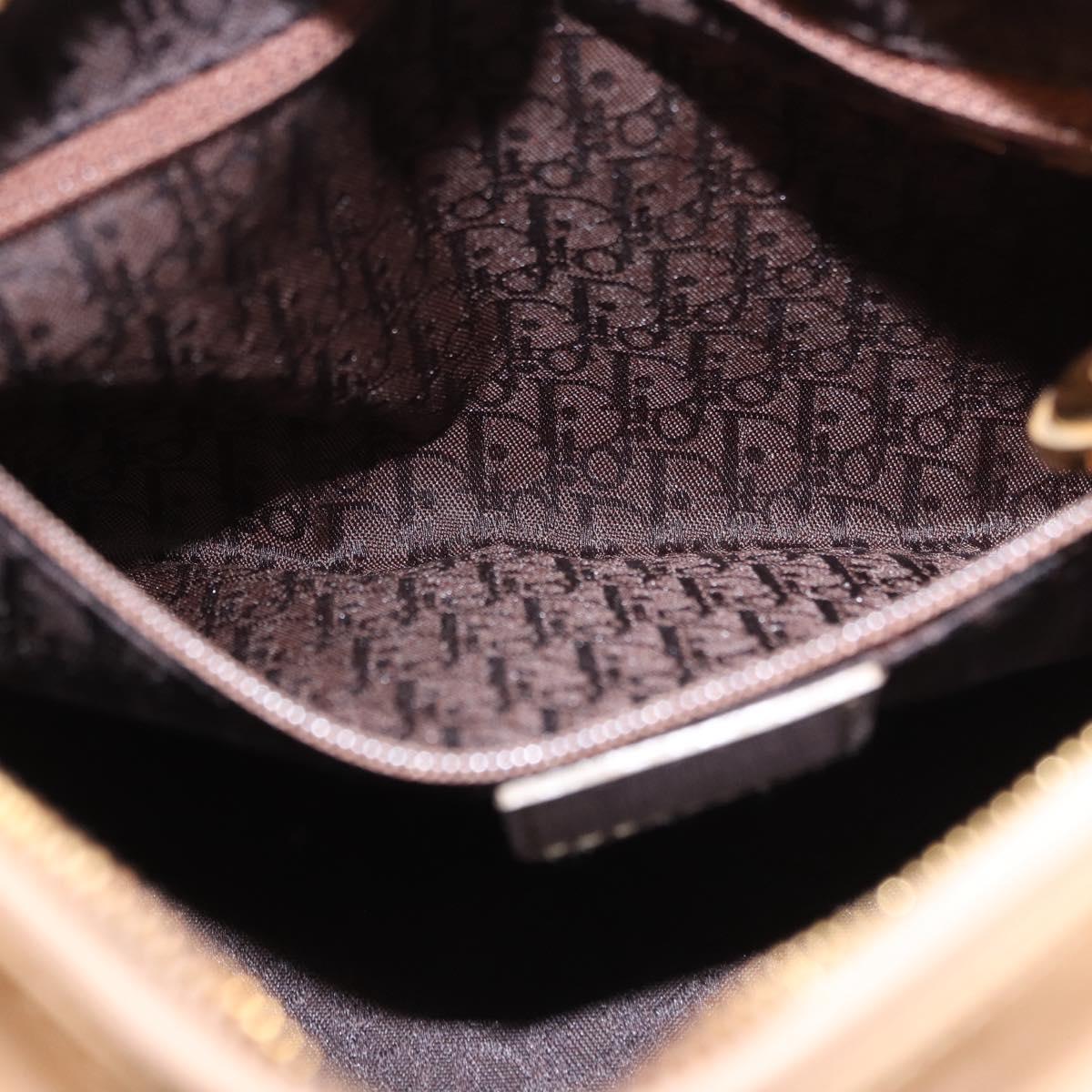 Christian Dior Lady Dior Canage Hand Bag Patent leather Beige Gold Auth 194732V