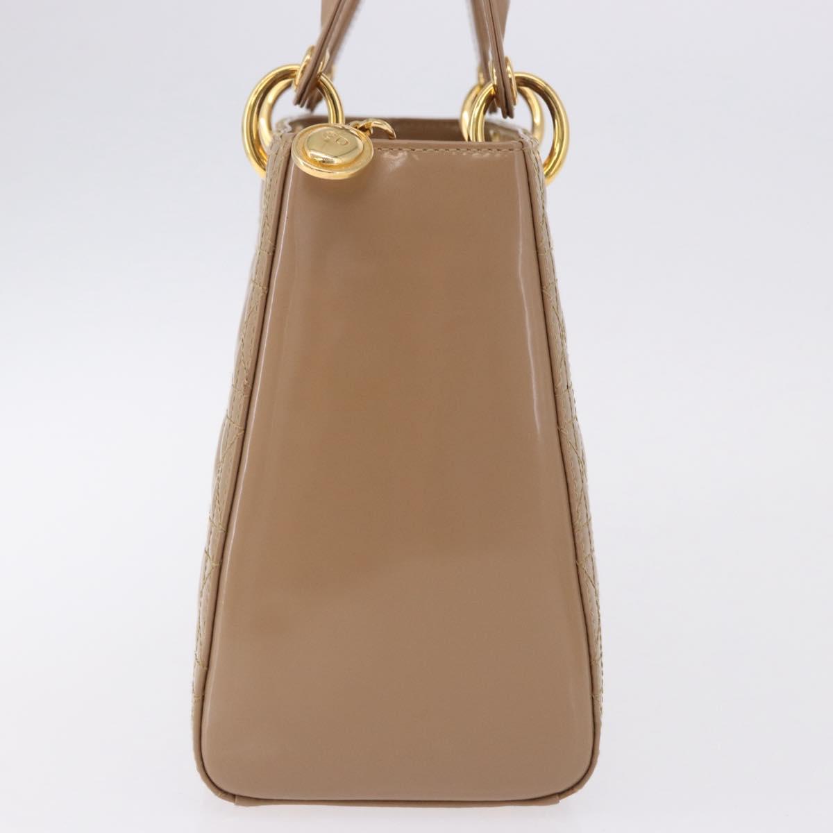Christian Dior Lady Dior Canage Hand Bag Patent leather Beige Gold Auth 194732V
