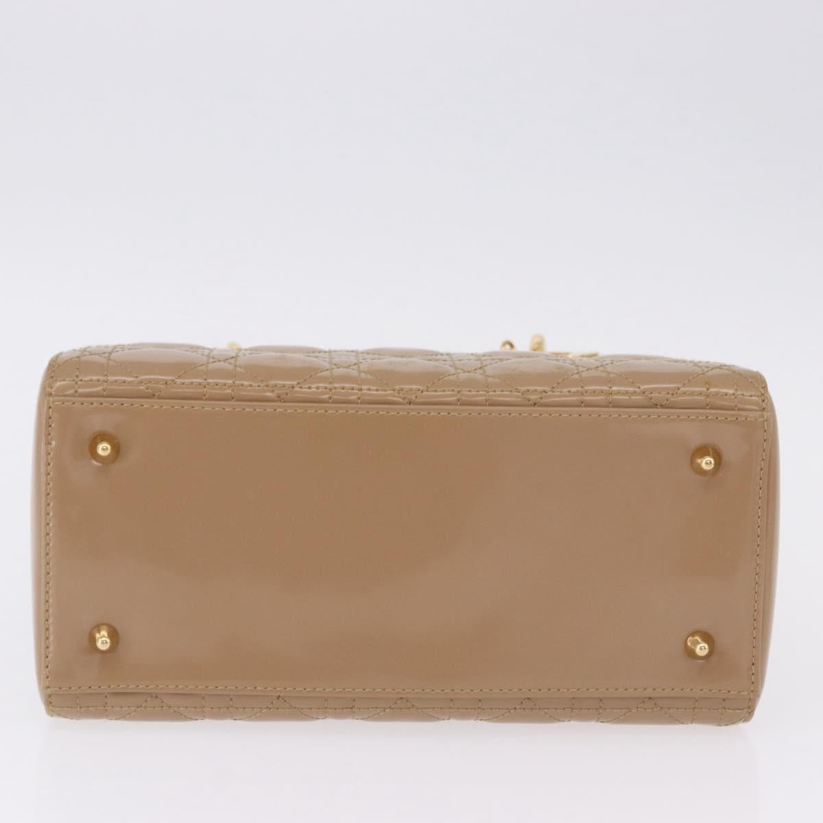 Christian Dior Lady Dior Canage Hand Bag Patent leather Beige Gold Auth 194732V