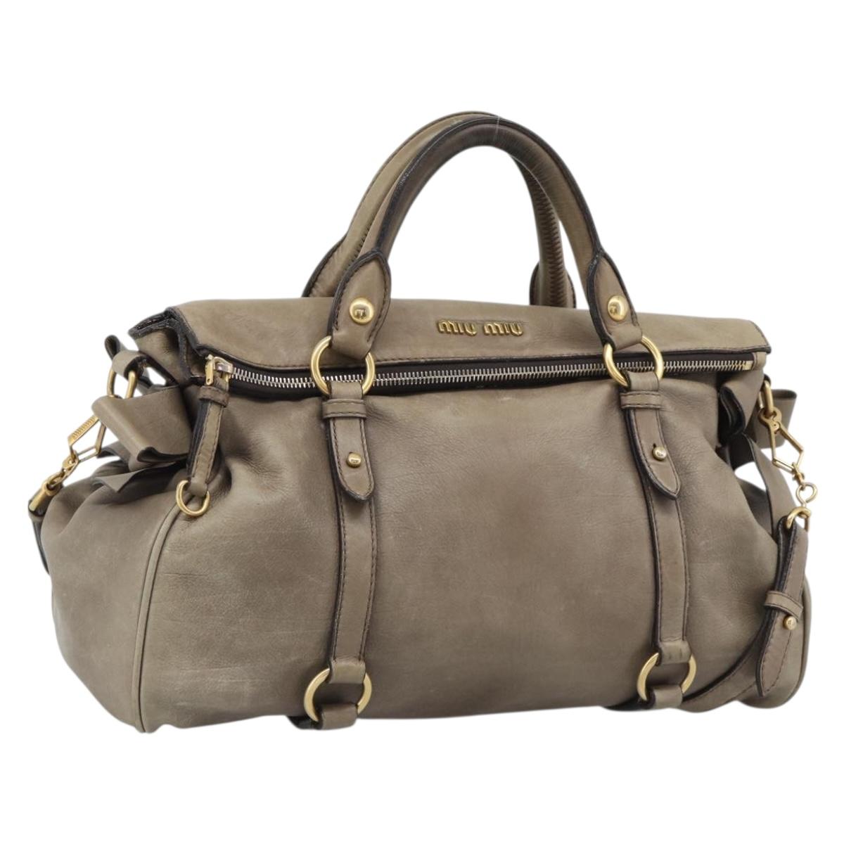 Miu Miu Hand Bag Leather 2way Brown Gold Auth 194733V