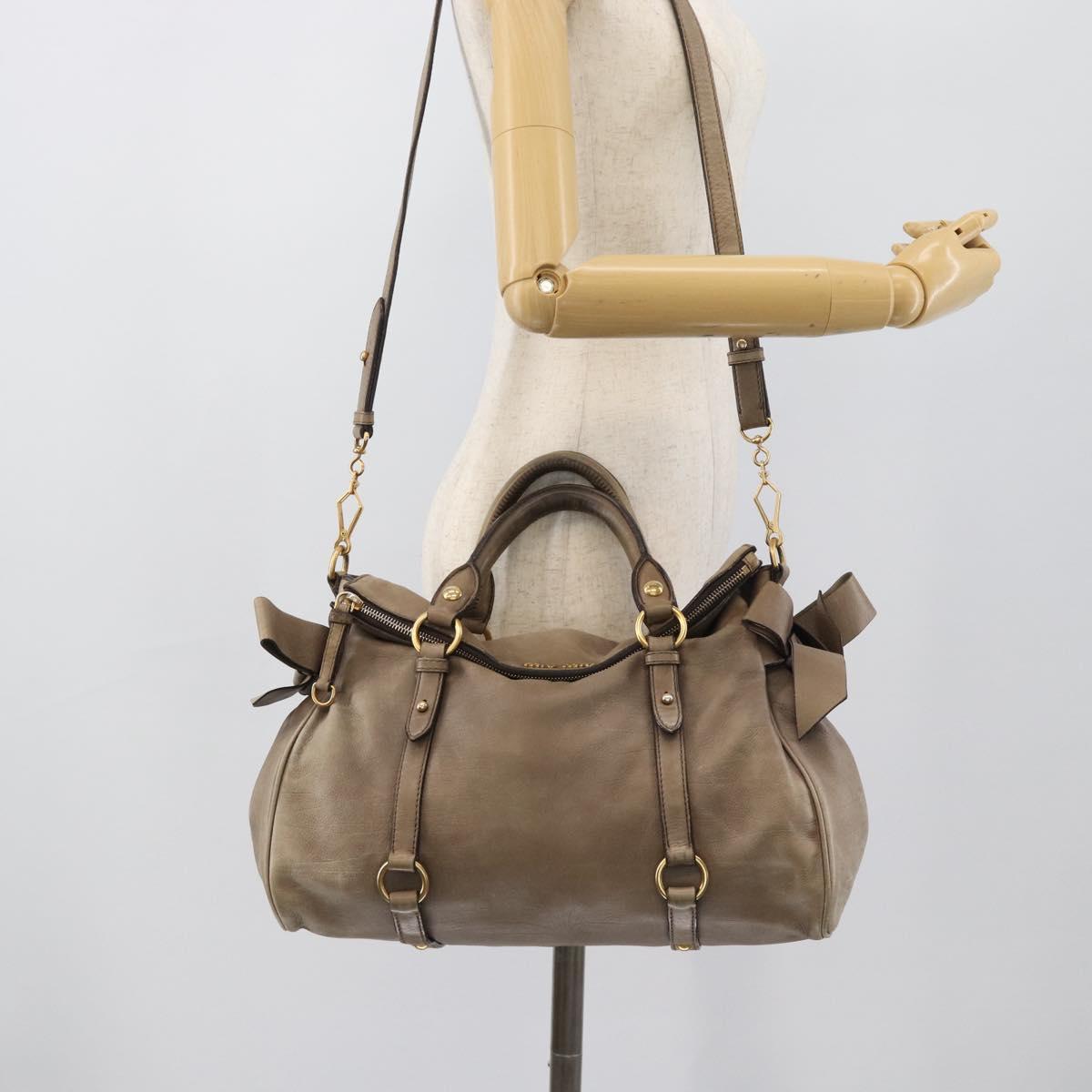 Miu Miu Hand Bag Leather 2way Brown Gold Auth 194733V