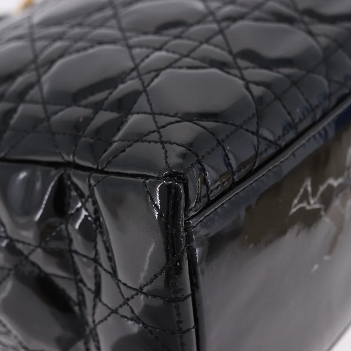 Christian Dior Lady Dior Canage Hand Bag Patent leather Black Gold Auth 194734V
