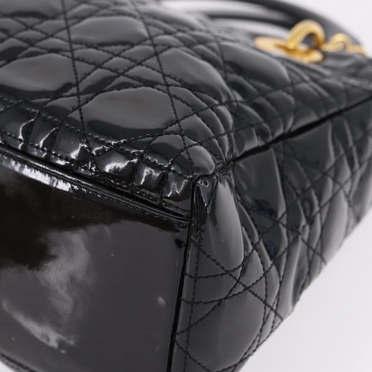Christian Dior Lady Dior Canage Hand Bag Patent leather Black Gold Auth 194734V