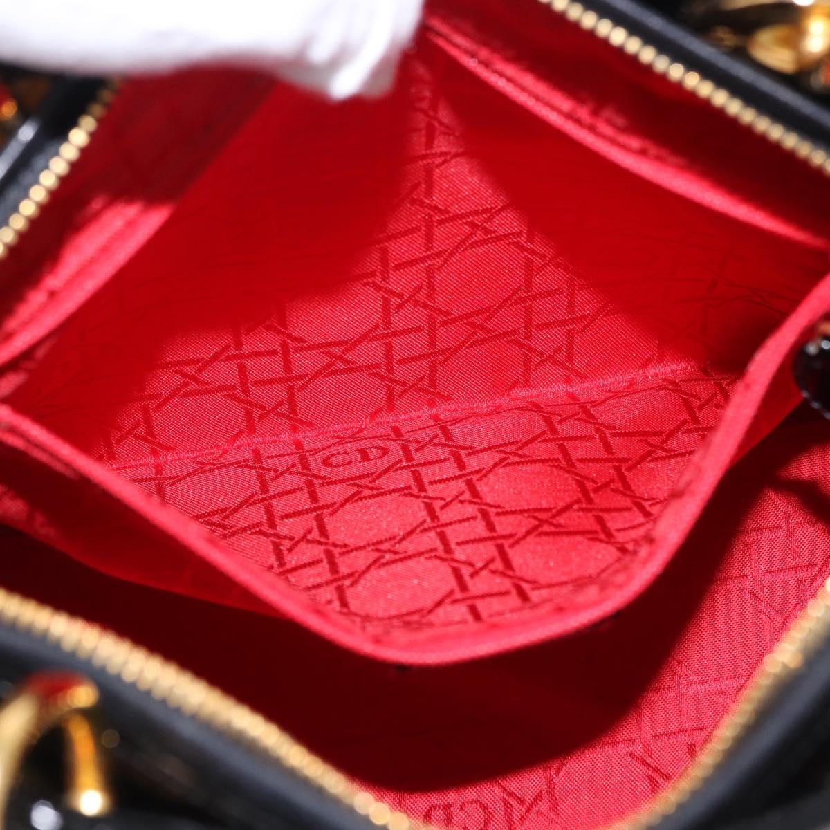 Christian Dior Lady Dior Canage Hand Bag Patent leather Black Gold Auth 194734V