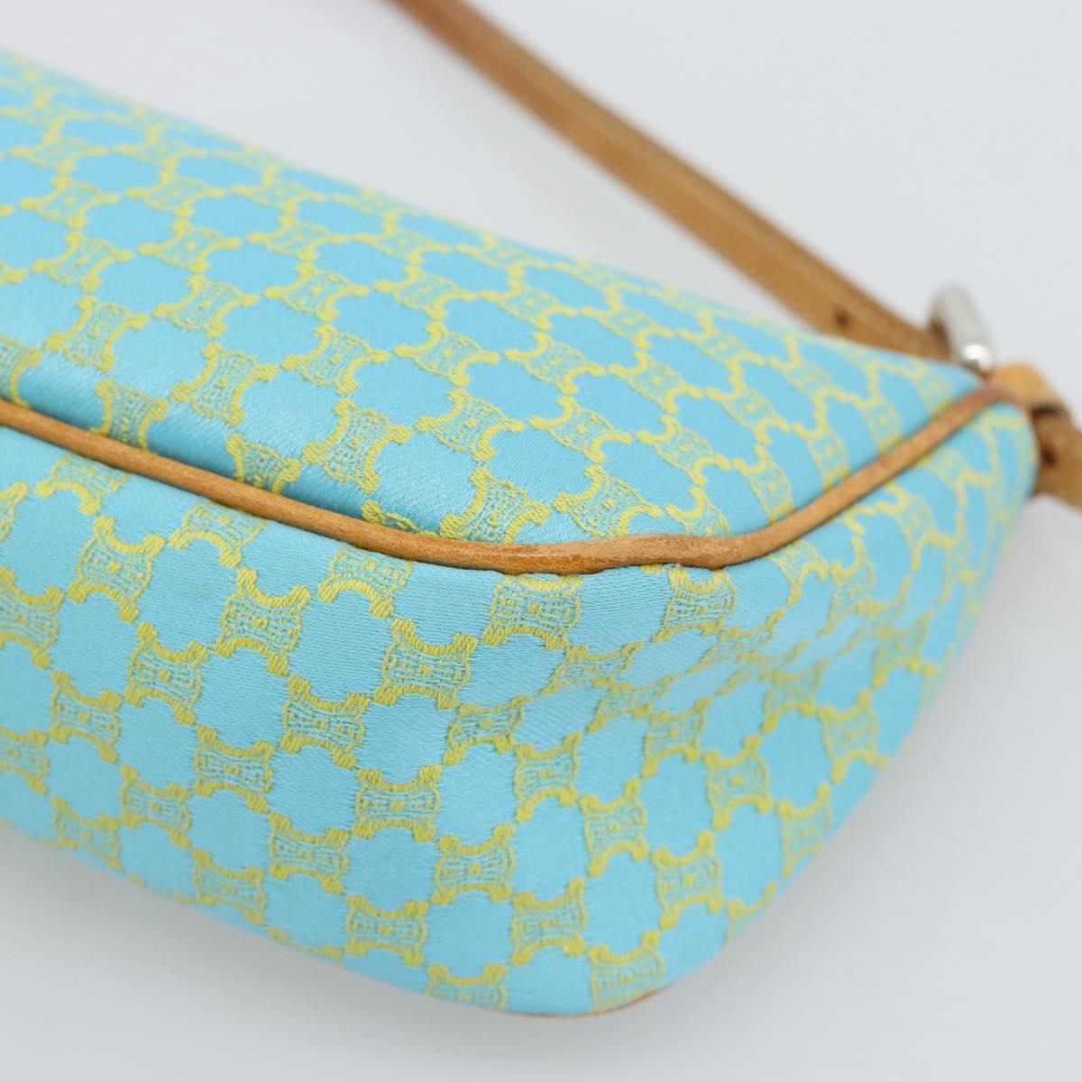 CELINE Macadam Canvas Accessory Pouch Turquoise Blue Silver Auth 194735V