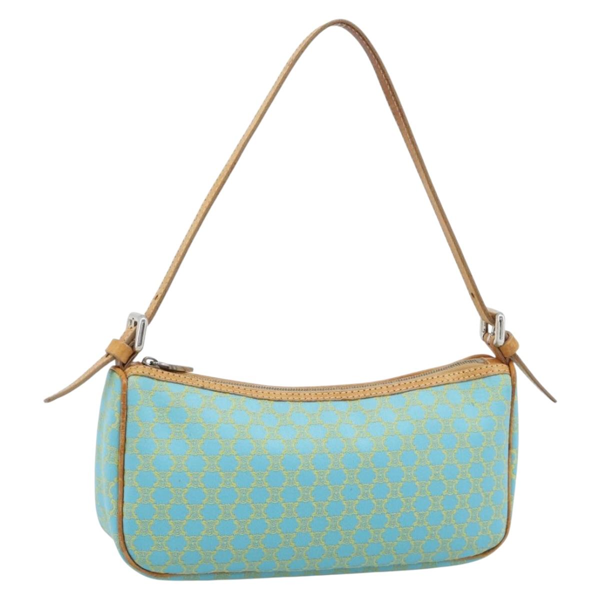 CELINE Macadam Canvas Accessory Pouch Turquoise Blue Silver Auth 194735V