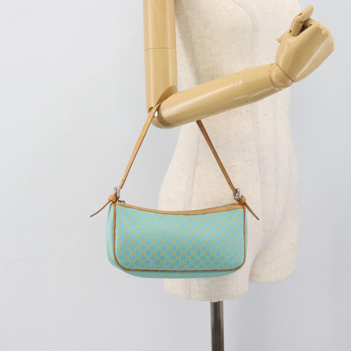 CELINE Macadam Canvas Accessory Pouch Turquoise Blue Silver Auth 194735V
