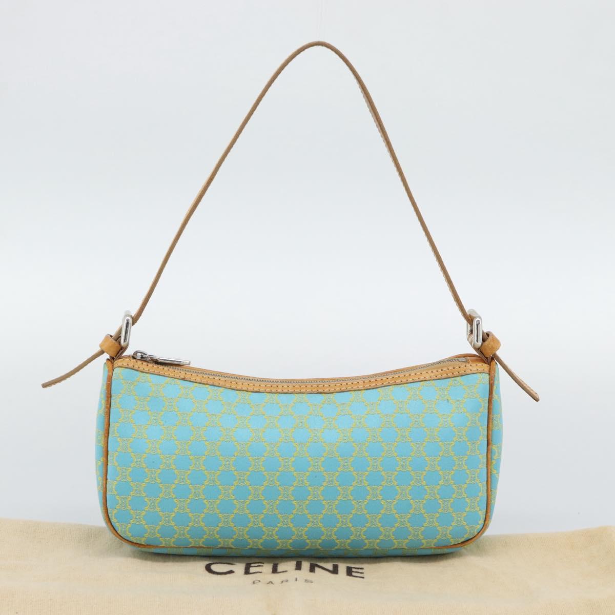 CELINE Macadam Canvas Accessory Pouch Turquoise Blue Silver Auth 194735V
