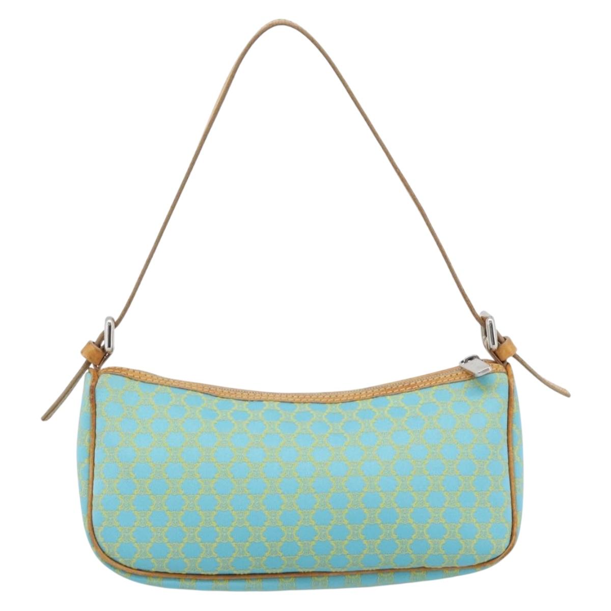 CELINE Macadam Canvas Accessory Pouch Turquoise Blue Silver Auth 194735V