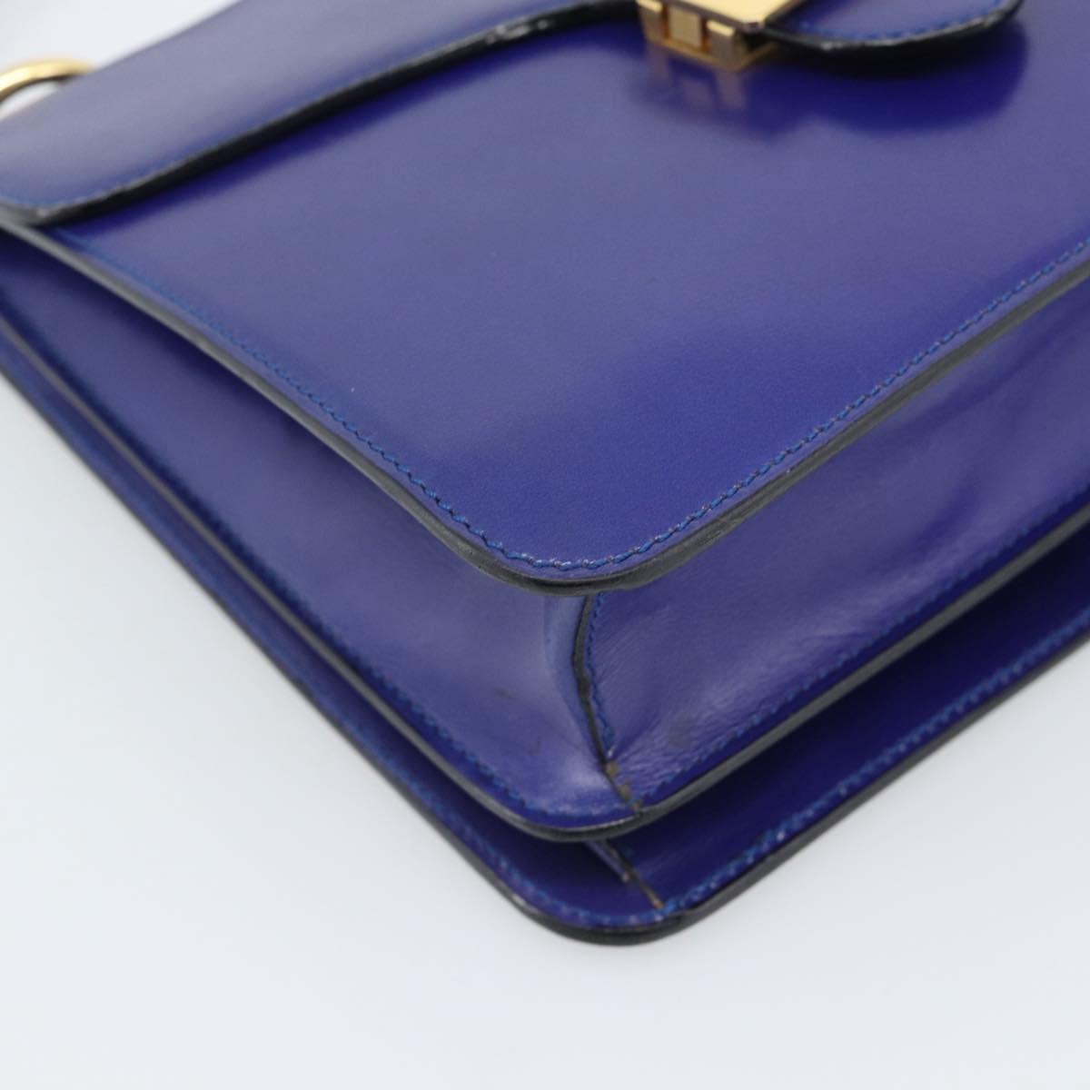 CELINE Horse Carriage Hand Bag Leather Blue Gold Auth 194737