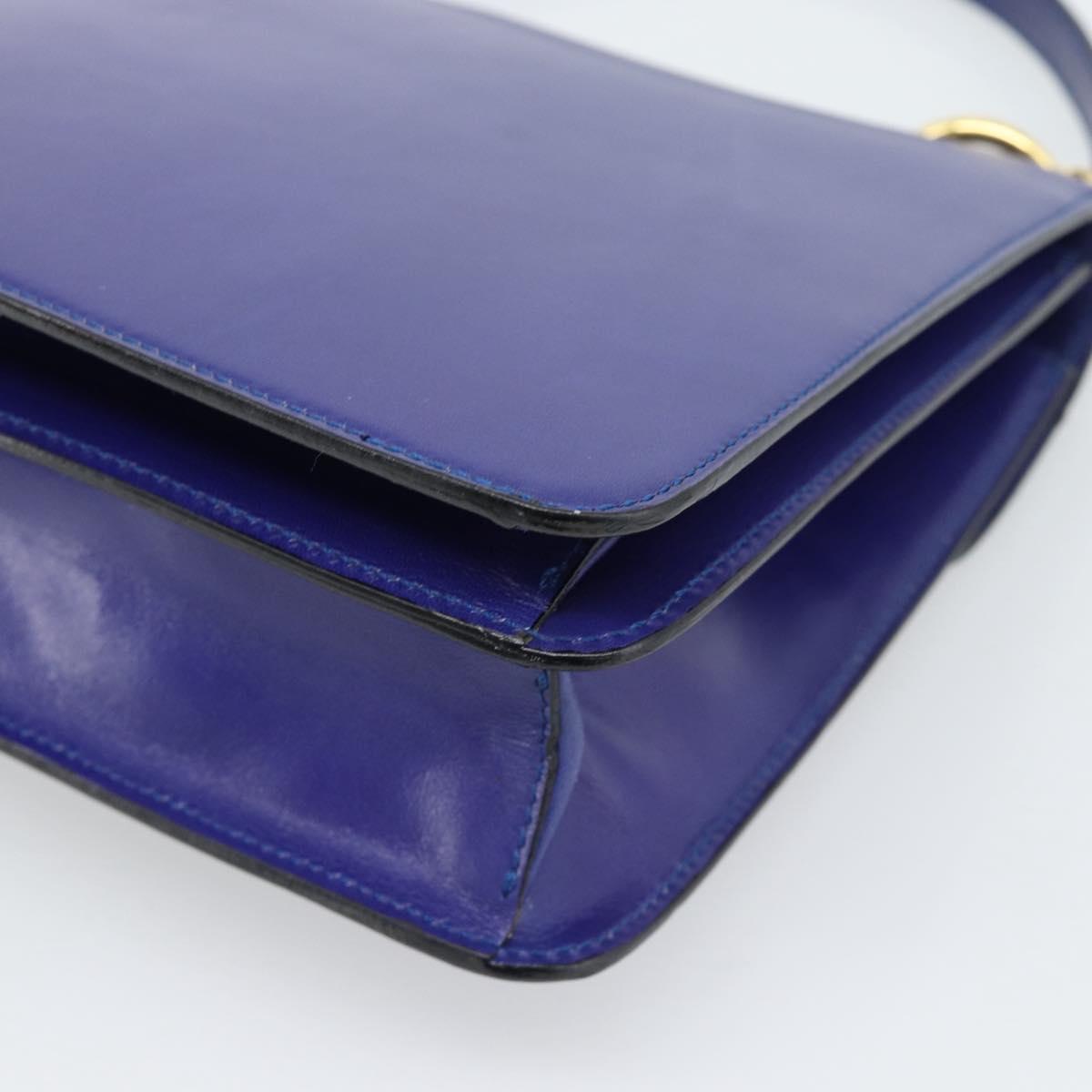 CELINE Horse Carriage Hand Bag Leather Blue Gold Auth 194737