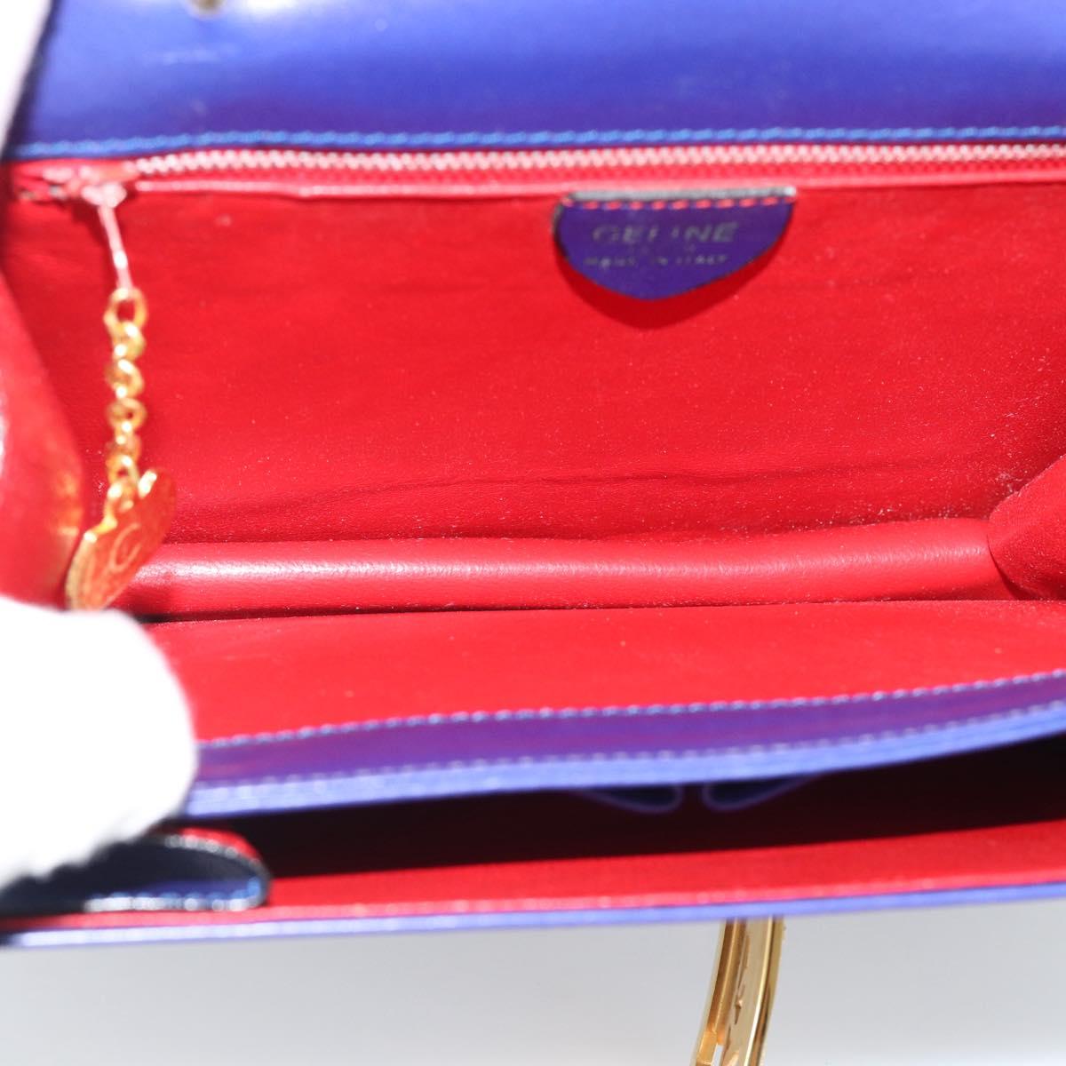 CELINE Horse Carriage Hand Bag Leather Blue Gold Auth 194737