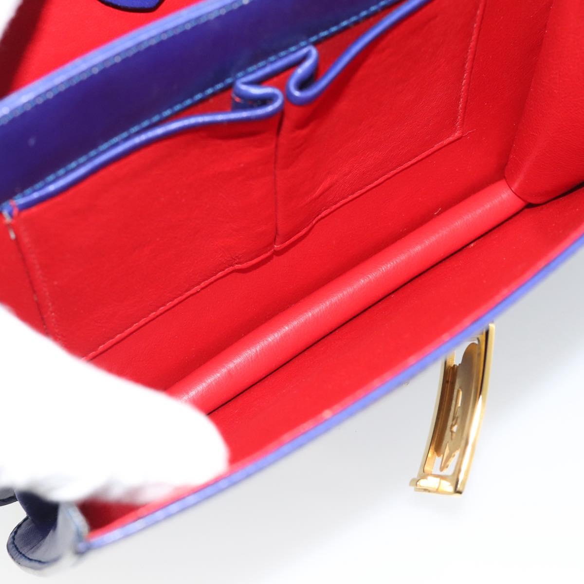 CELINE Horse Carriage Hand Bag Leather Blue Gold Auth 194737