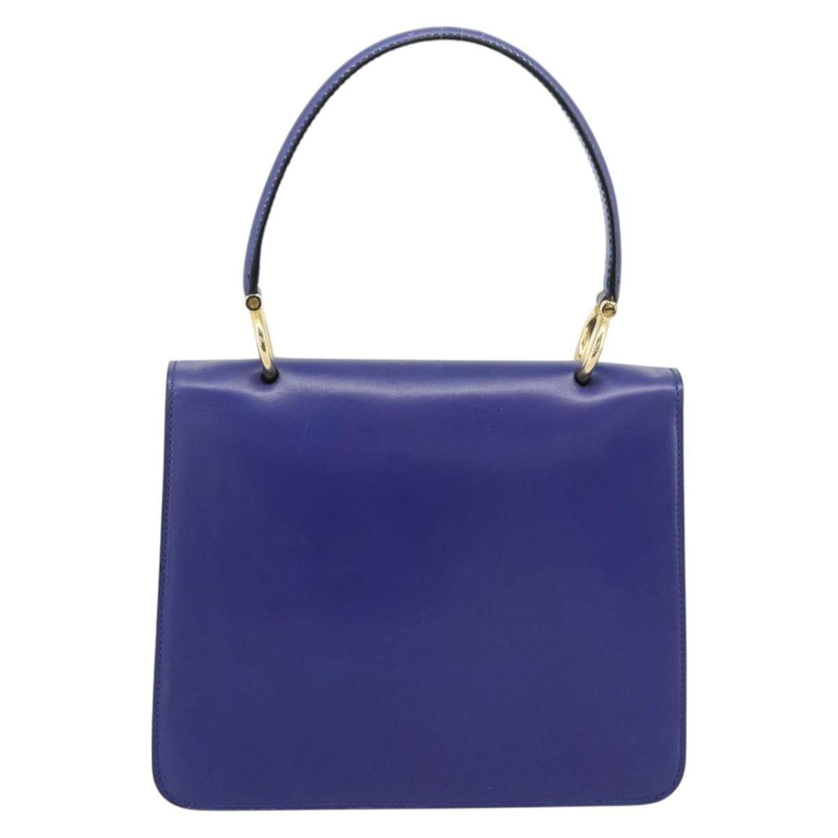 CELINE Horse Carriage Hand Bag Leather Blue Gold Auth 194737