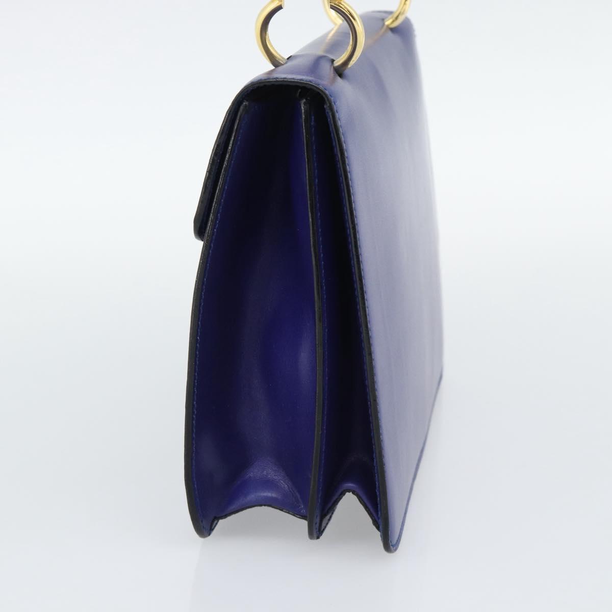 CELINE Horse Carriage Hand Bag Leather Blue Gold Auth 194737