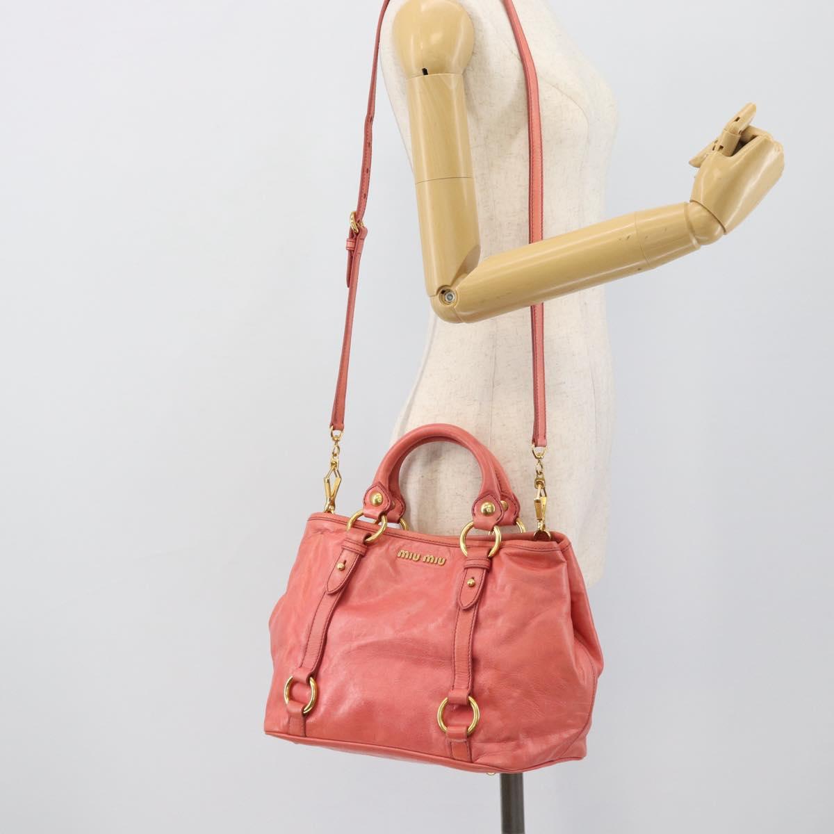 Miu Miu Hand Bag Leather 2way Pink Gold Auth 194741V