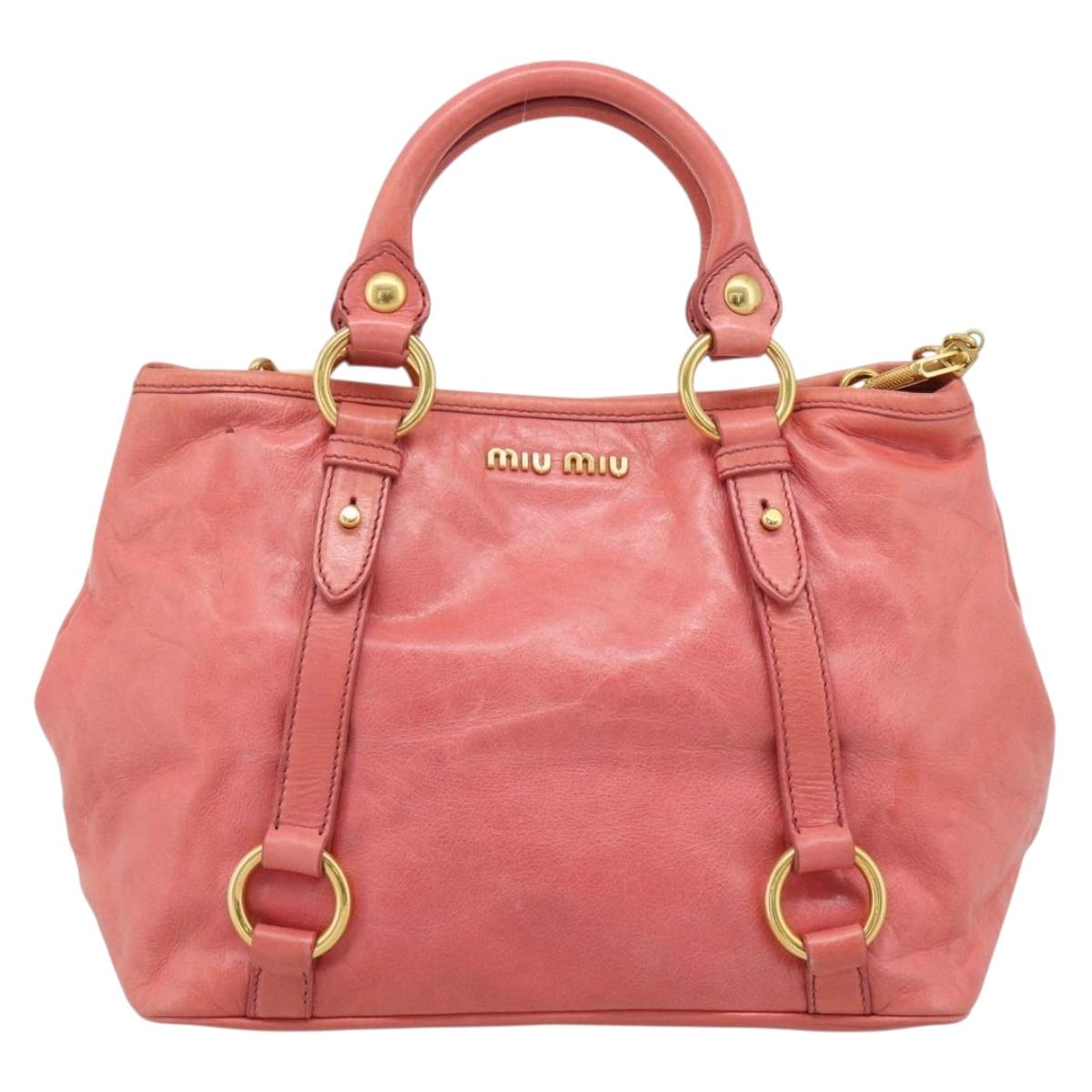Miu Miu Hand Bag Leather 2way Pink Gold Auth 194741V