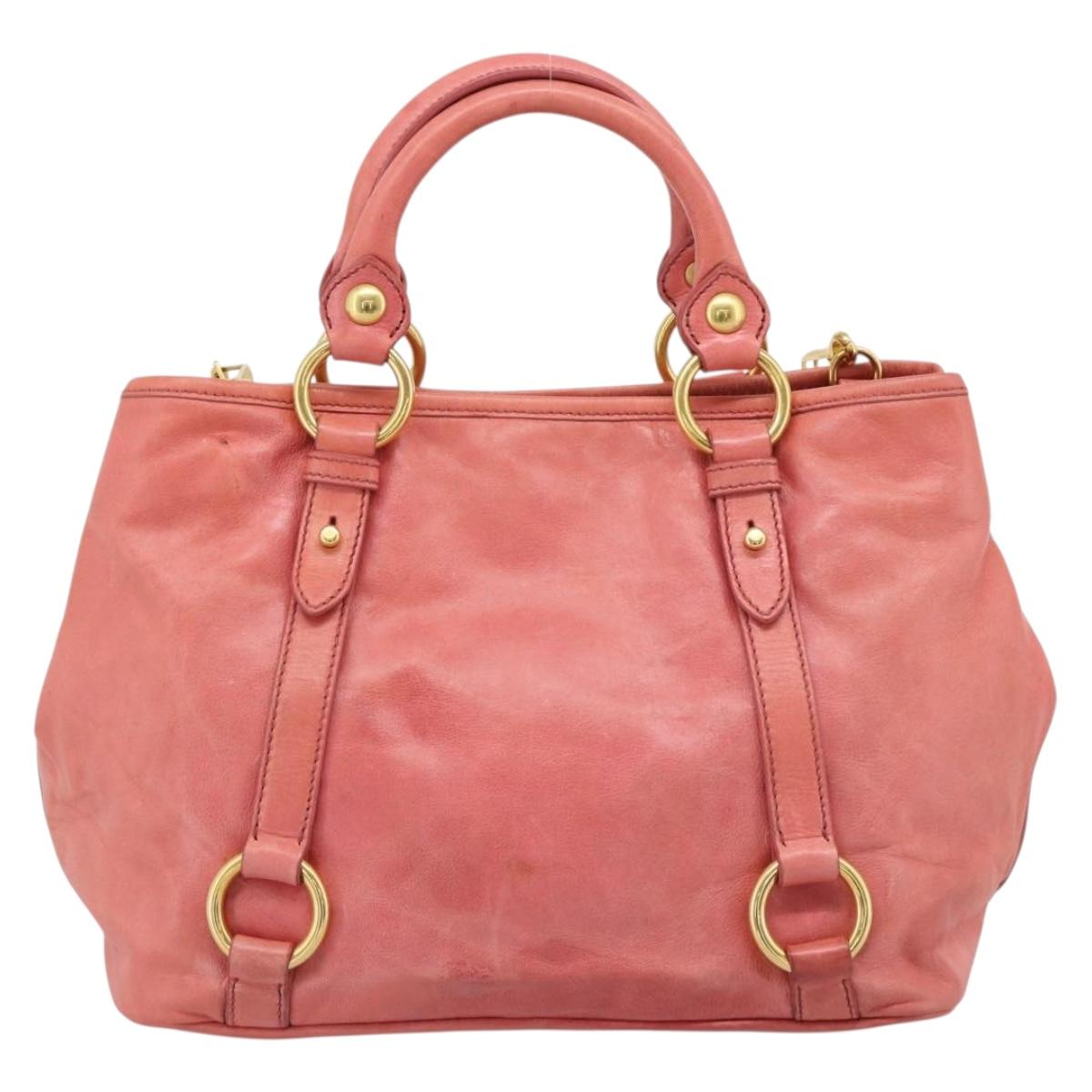 Miu Miu Hand Bag Leather 2way Pink Gold Auth 194741V