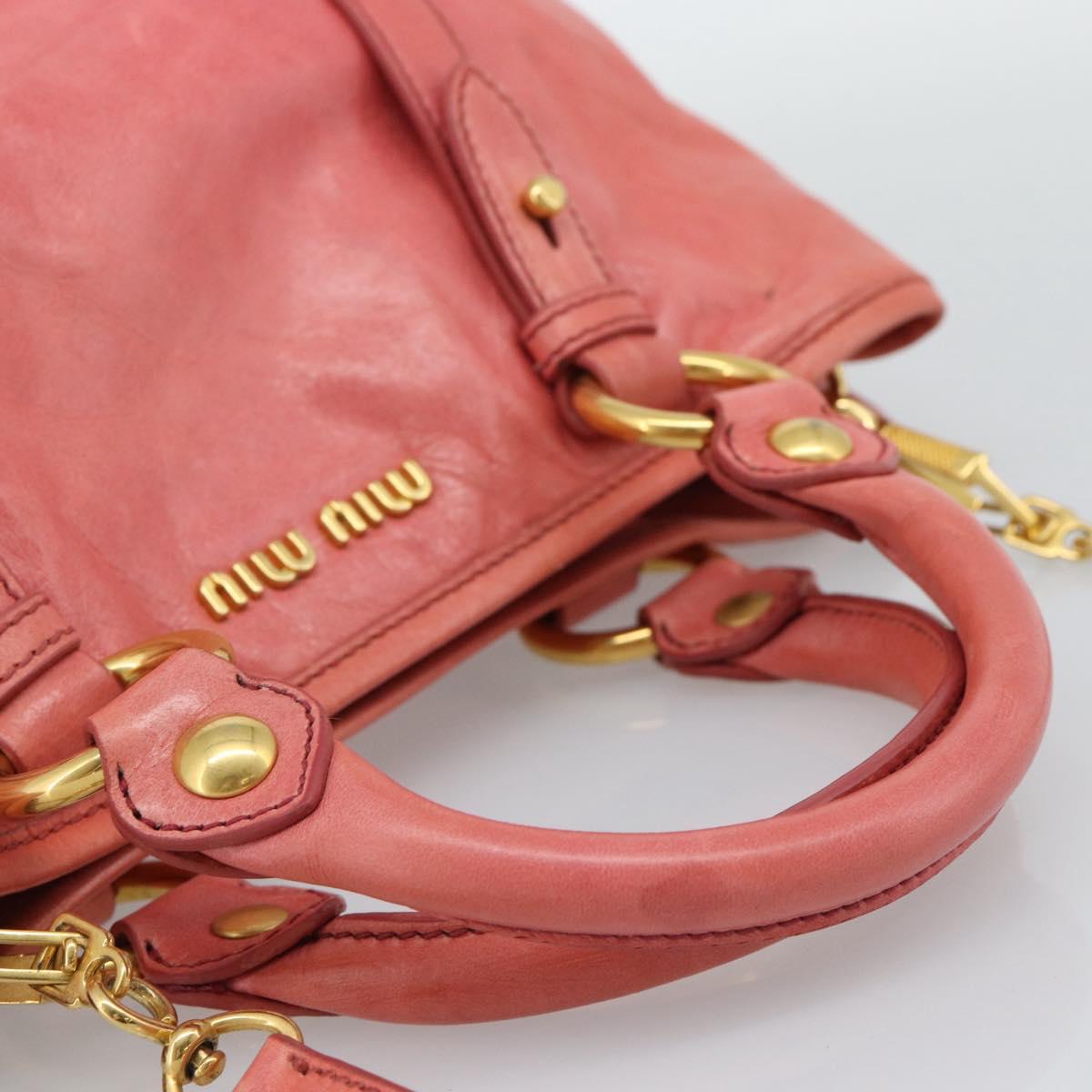 Miu Miu Hand Bag Leather 2way Pink Gold Auth 194741V