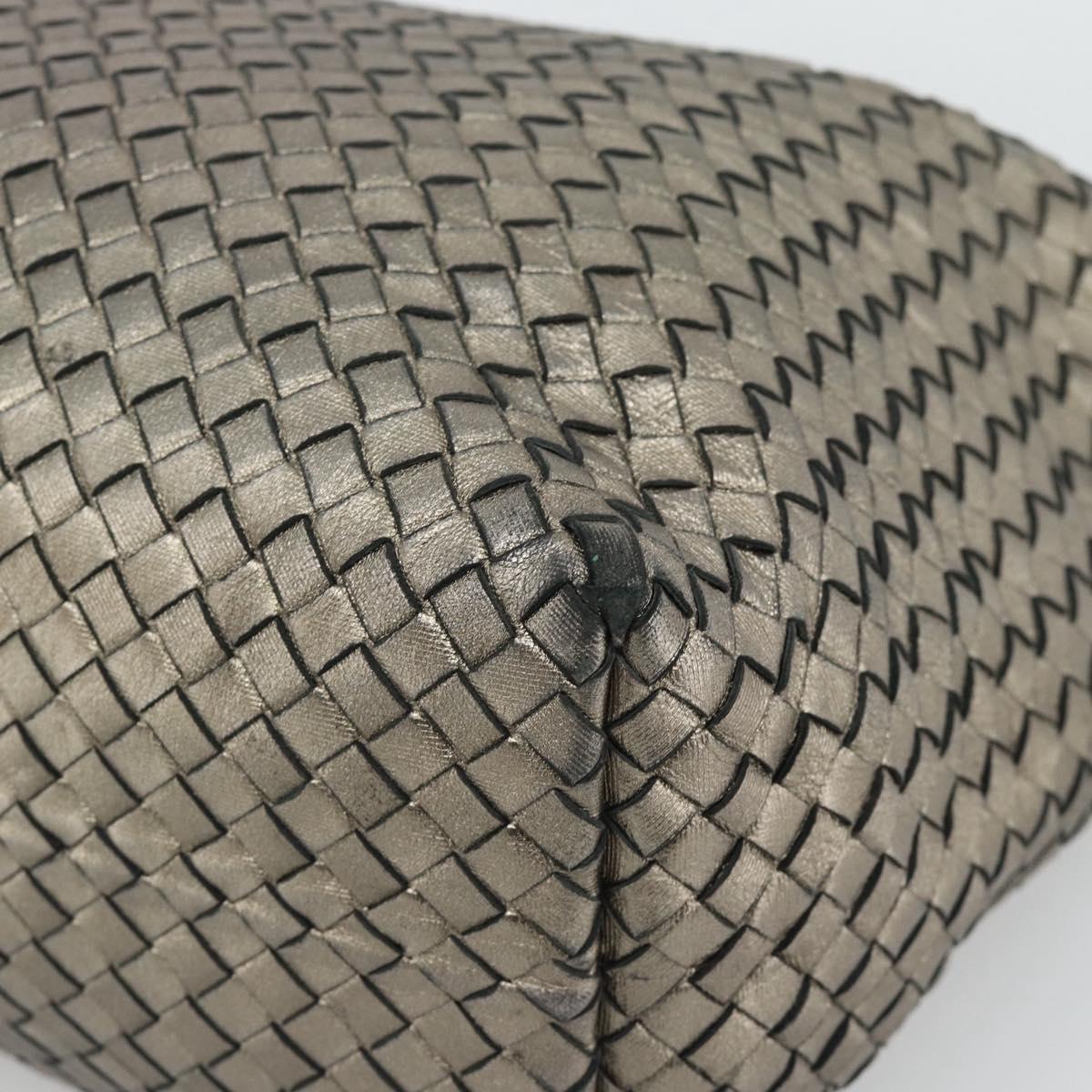 BOTTEGA VENETA INTRECCIATO Shoulder Bag Leather Silver Auth 194742V