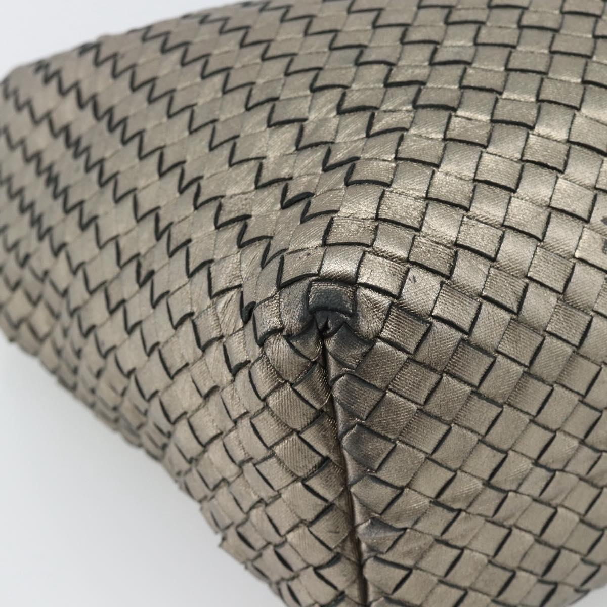 BOTTEGA VENETA INTRECCIATO Shoulder Bag Leather Silver Auth 194742V