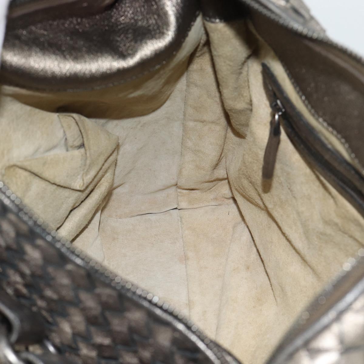 BOTTEGA VENETA INTRECCIATO Shoulder Bag Leather Silver Auth 194742V