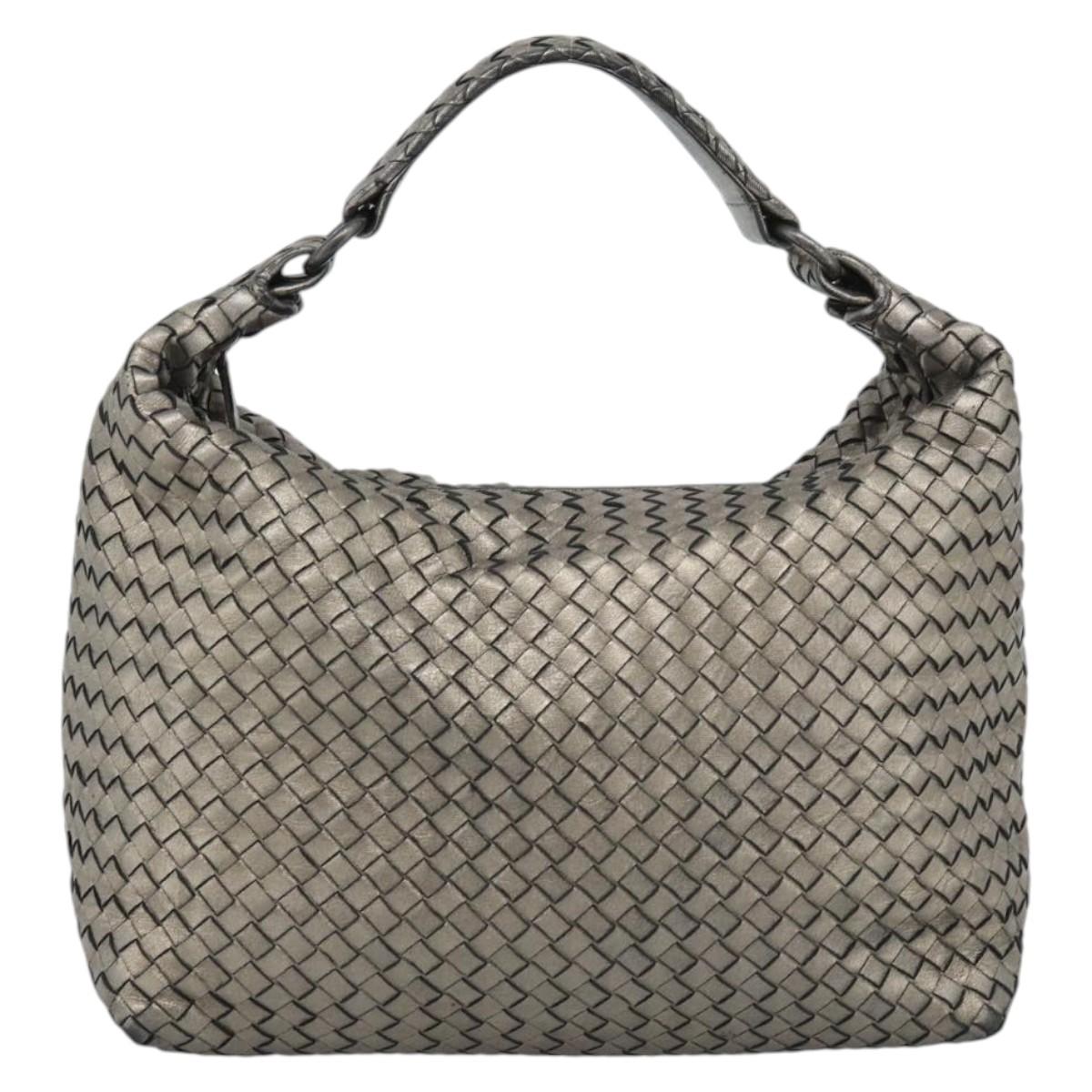 BOTTEGA VENETA INTRECCIATO Shoulder Bag Leather Silver Auth 194742V