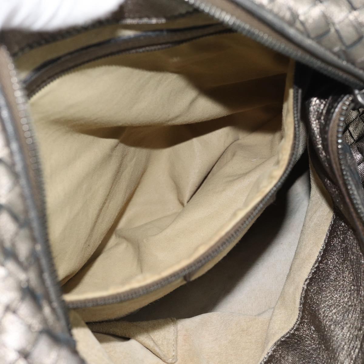 BOTTEGA VENETA INTRECCIATO Shoulder Bag Leather Silver Auth 194742V